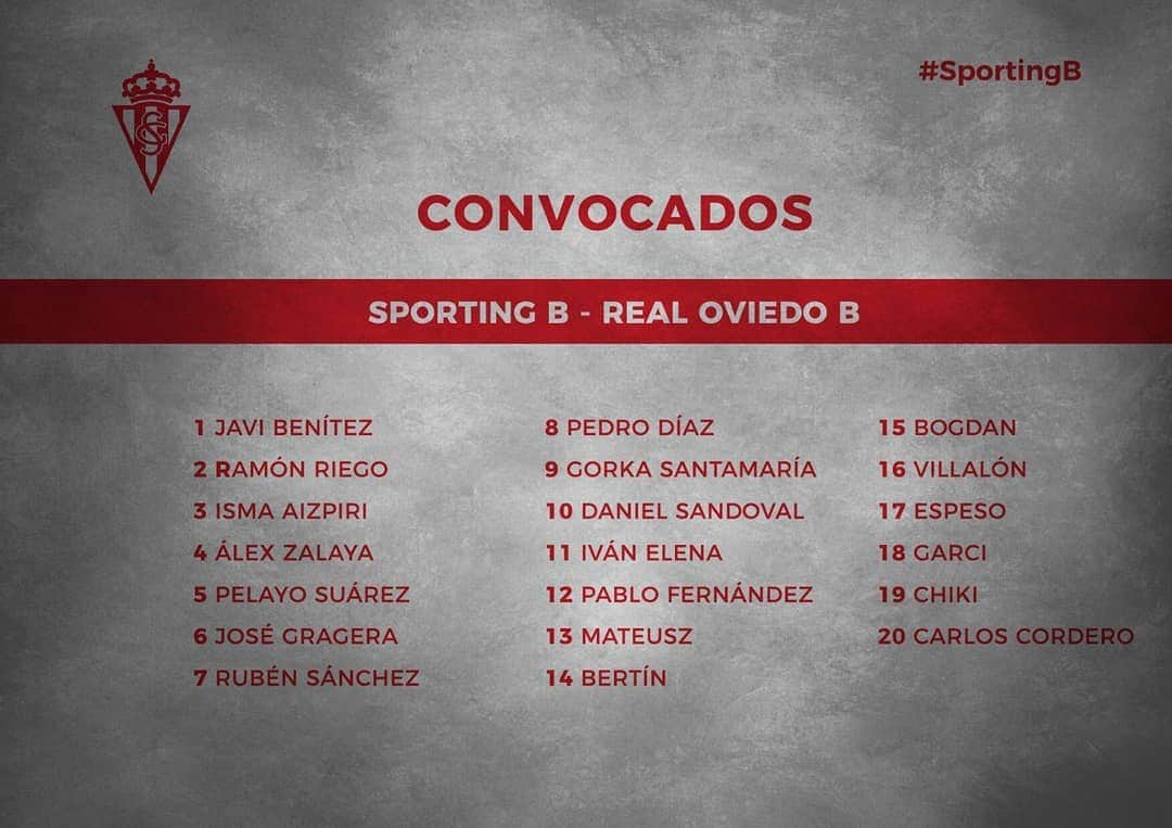 スポルティング・デ・ヒホンのインスタグラム：「Convocatoria VS @realoviedo B Domingo 12H El Molinon  #MiniDerby #VamosSporting」