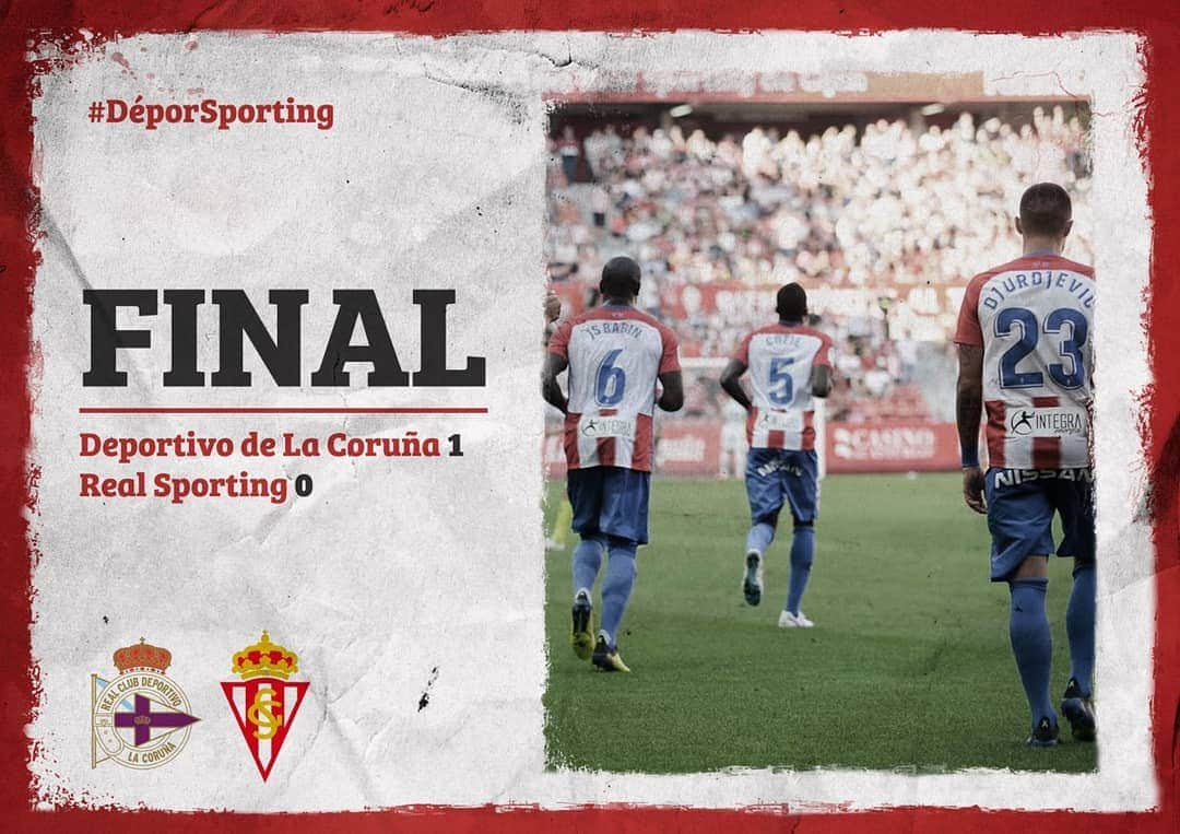 スポルティング・デ・ヒホンのインスタグラム：「RC Deportivo 1 Real Sporting 0  Los rojiblancos se van de vacío de Coruña tras un partido ofensivo nefasto, uno defensivo muy solvente y un arbitraje calamitoso. Isaac Cofie fue expulsado en el 75. Los de Baraja no dispararon a puerta. Mariño paró un penalti inexistente.」