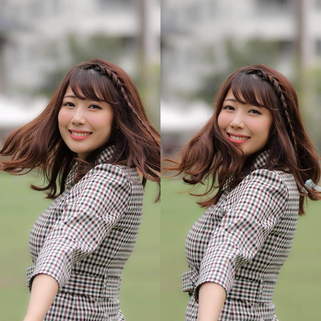 のインスタグラム：「くるっ！ @@@ #振り向き 笑 #お外 #チェック柄  #秋服」