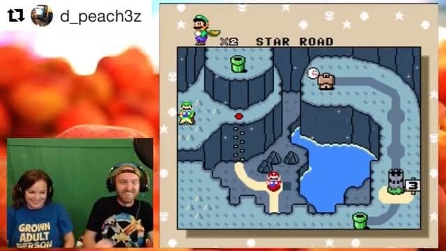 のインスタグラム：「In case you missed our stream, this is basically what happened for 4 and 1/2 hours. Can’t wait for the next one!!!! #Repost @d_peach3z with @get_repost ・・・ My favorite highlight from our stream a few nights ago. @kaypanabaker and I have at least one thing in common - we both die a lot in Mario games. Thanks again for joining me and my community! + + Be a part of the squad at www.twitch.tv/Peach3z #twitch #twitchtv #twitchstreamer #streamer #streaming #gaming #gamer #mario #supermarioworld #smw」