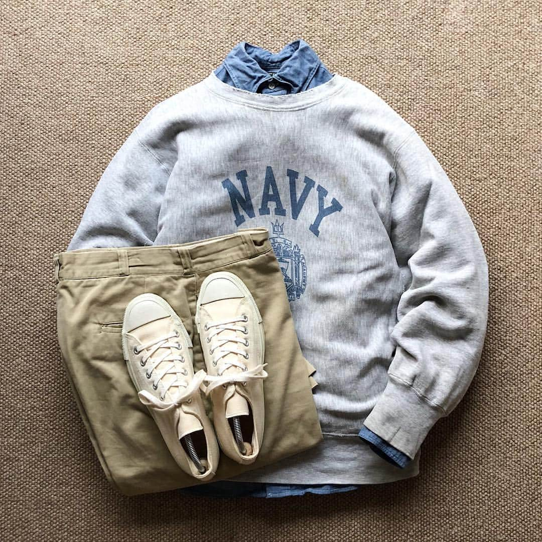 the.daily.obsessionsさんのインスタグラム写真 - (the.daily.obsessionsInstagram)「Today's Outfit. ↓ ＊80's Vintage U.S.Navy #Champion Reverse Weave Sweat Shirt ＊#GitmanVintage Chambray BD-Shirt ＊60's Vintage U.S.Army Chino Trousers ＊70's Vintage #Converse U.S.ARMY Gym Shoes Made in USA」10月14日 12時01分 - the.daily.obsessions