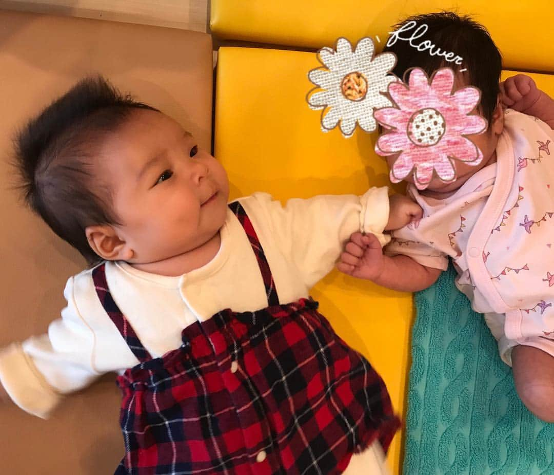 クロさんのインスタグラム写真 - (クロInstagram)「チャーリーのbabyに会いに行ってきた👶🏼🌼 我が家と一ヶ月違いの女の子♩ たったの一ヶ月でも体格の差は歴然！さっそく娘はパイセン風吹かせてパンチをお見舞いしてました（笑） 女の子同士これから仲良く成長していってほしいな♡ 詳しくはブログにも書きました✍🏽. . #チャーリーがなぜかうちの子抱っこ #ミスった #せっかくの集合写真なのに #子供の成長 #サイズ感の違い #同い年baby #生後66日 #生後66日目 #1m5d #smilingiscontagious #cute #lovely #baby  #20180809 #0809 #love #女の子ママ #ママリ#ベビフル #コドモノ #mamagirl #赤ちゃんのいる生活 #親バカ部 #楽天ROOM #ちびクロdiary #ちぎりパン予備軍」10月15日 10時20分 - kuro_risa