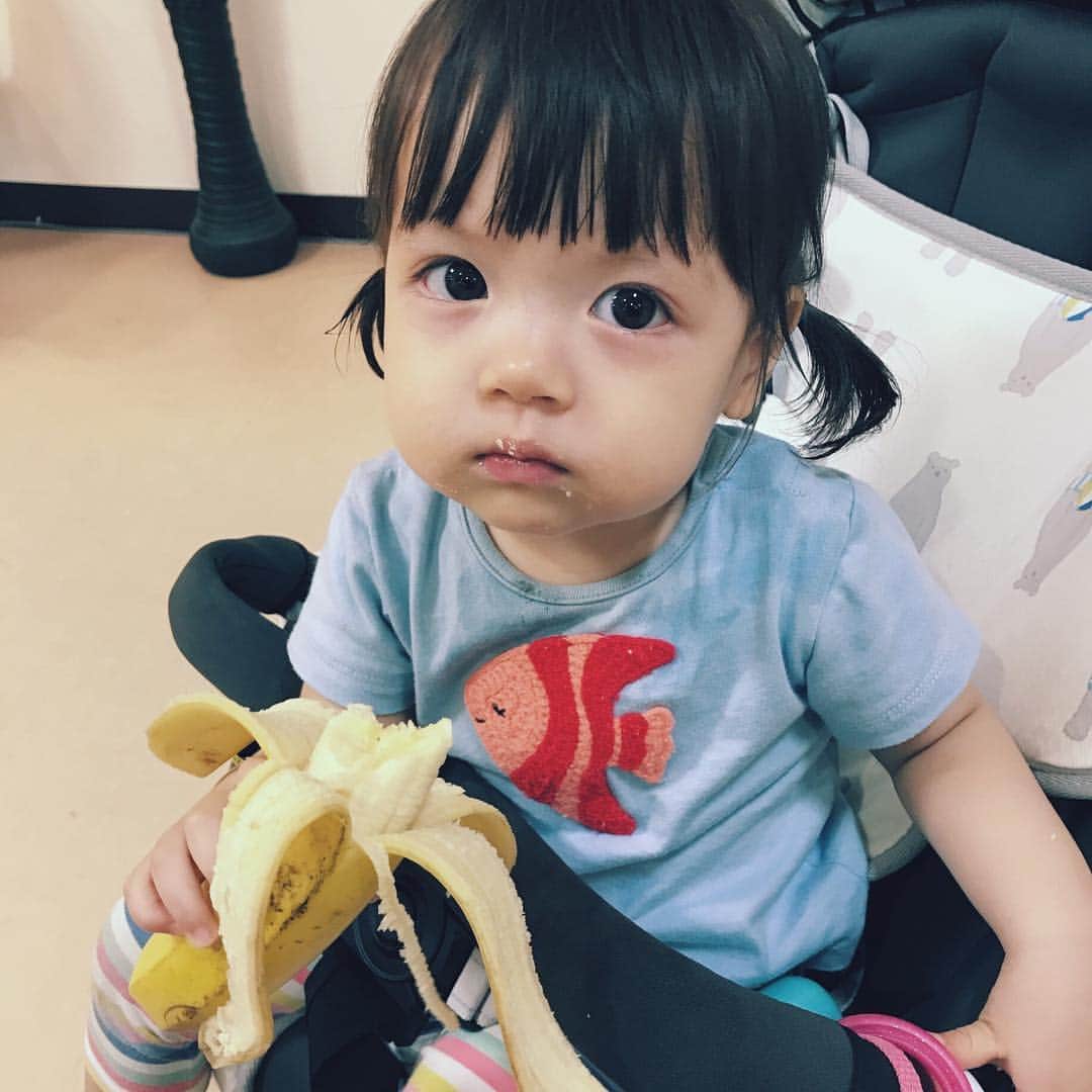山本朋子のインスタグラム：「バナナ大好きちゃん🐒🍌 #女の子ベビー #女の子ママ #バナナ」