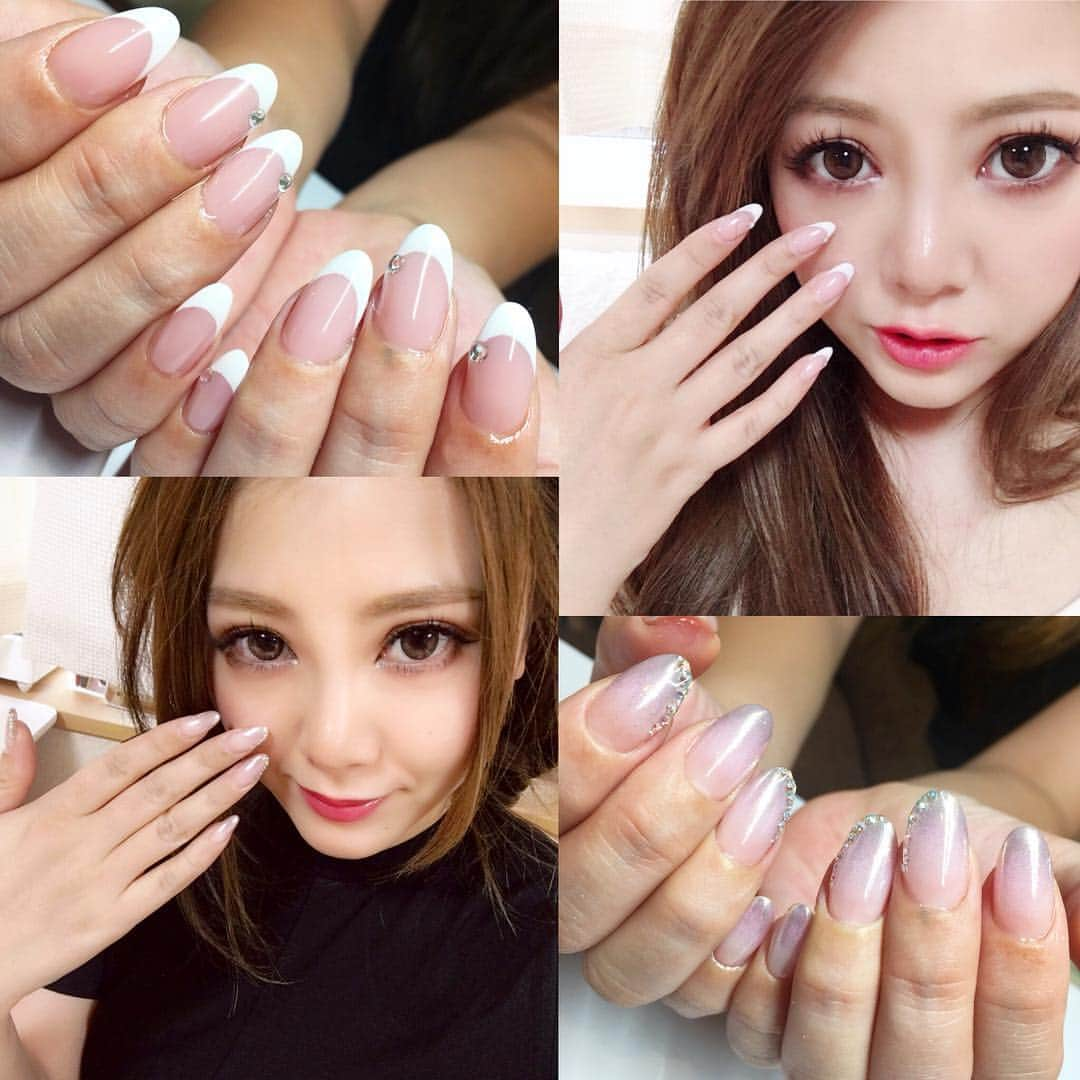 米本紗弥香のインスタグラム：「ネイル一気見せ♡ 何か最近シンプルが続いてるかもー  @miou.nail #nail #nailart #nails #ネイル #ネイルデザイン #フレンチネイル #frenchinail #mirrornails #フレンチネイル #ミラーネイル #シンプルネイル #オフィスネイル #osakanail #西梅田ネイルサロン #elpis #エルピス #yonemotosayaka #yonesaya #米本さやか #よねさや」