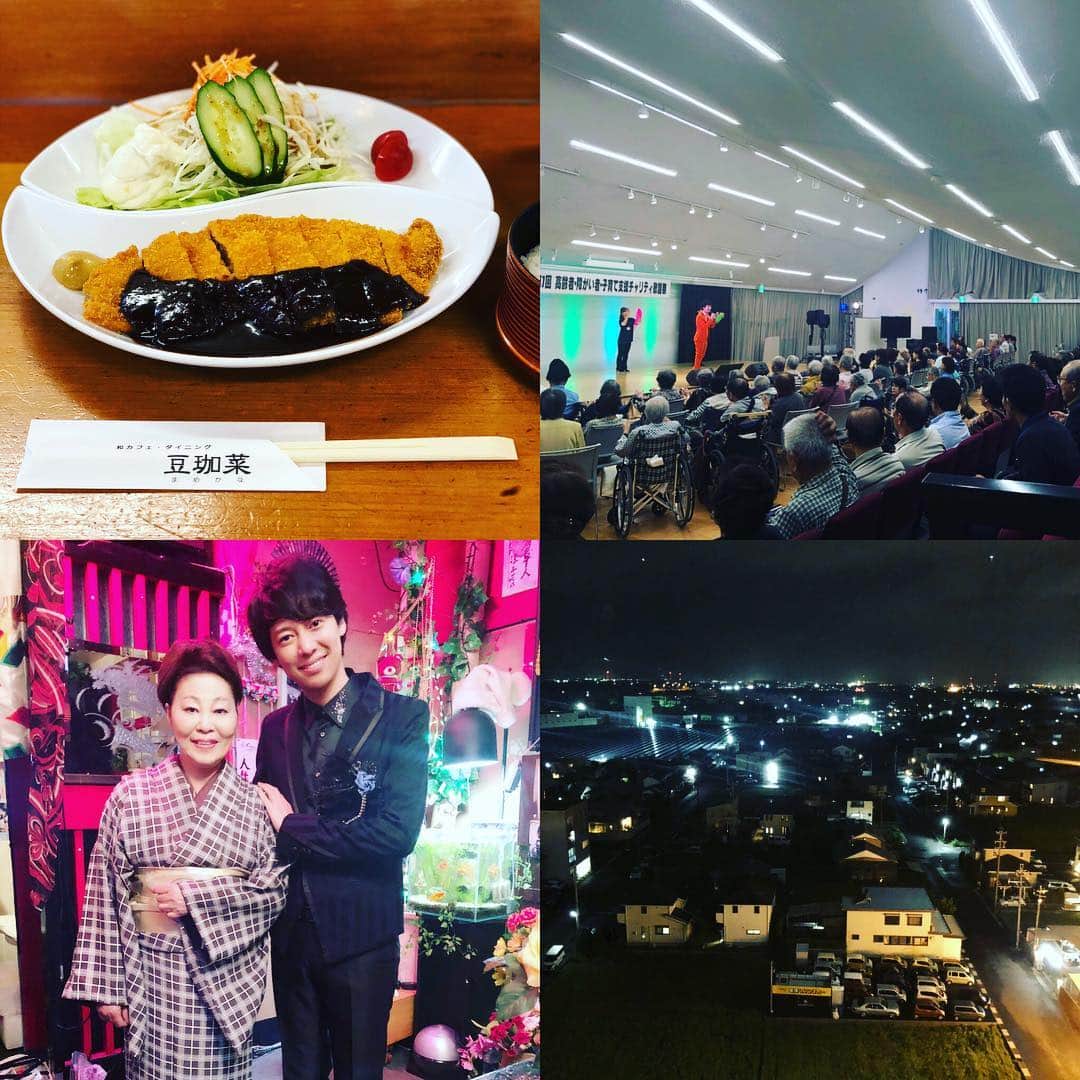 松阪ゆうきのインスタグラム：「岐阜の想い出。  1.豆珈菜さんにて「みそかつ」 2.チャリティー歌謡祭の様子 3.「てらその淳子さん」のお店にて 4.ホテルからの眺め  これから東京に帰ります(^^) 皆さまお世話になりました。  #松阪ゆうき  #岐阜  #みそかつ  #徳間ジャパン」