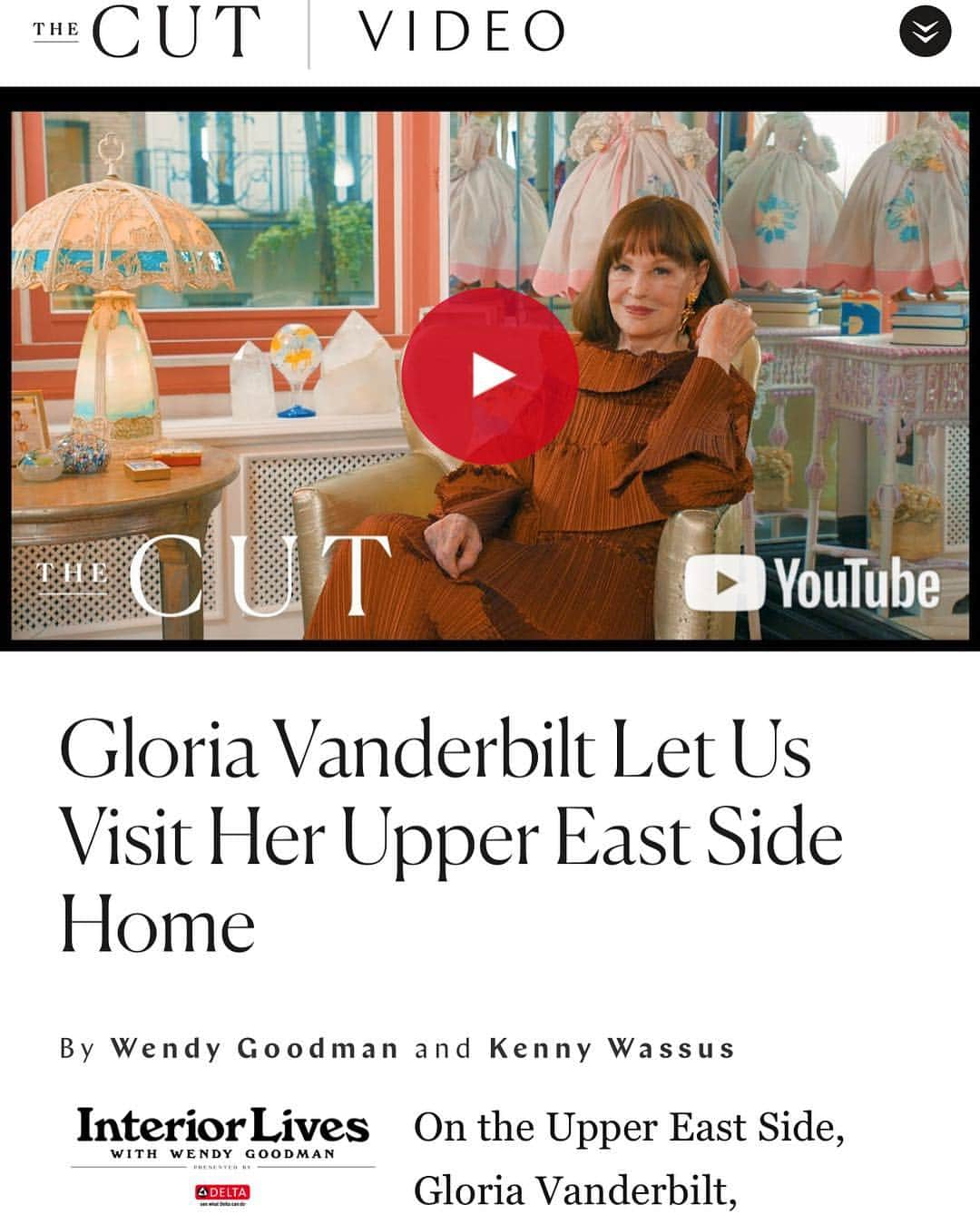 グロリア・ヴァンダービルトのインスタグラム：「I recently did this interview with the divine @dhwendygoodman and @kgw for #InteriorLives @thecut, @nymag. It gives a peek into my home and studio.」