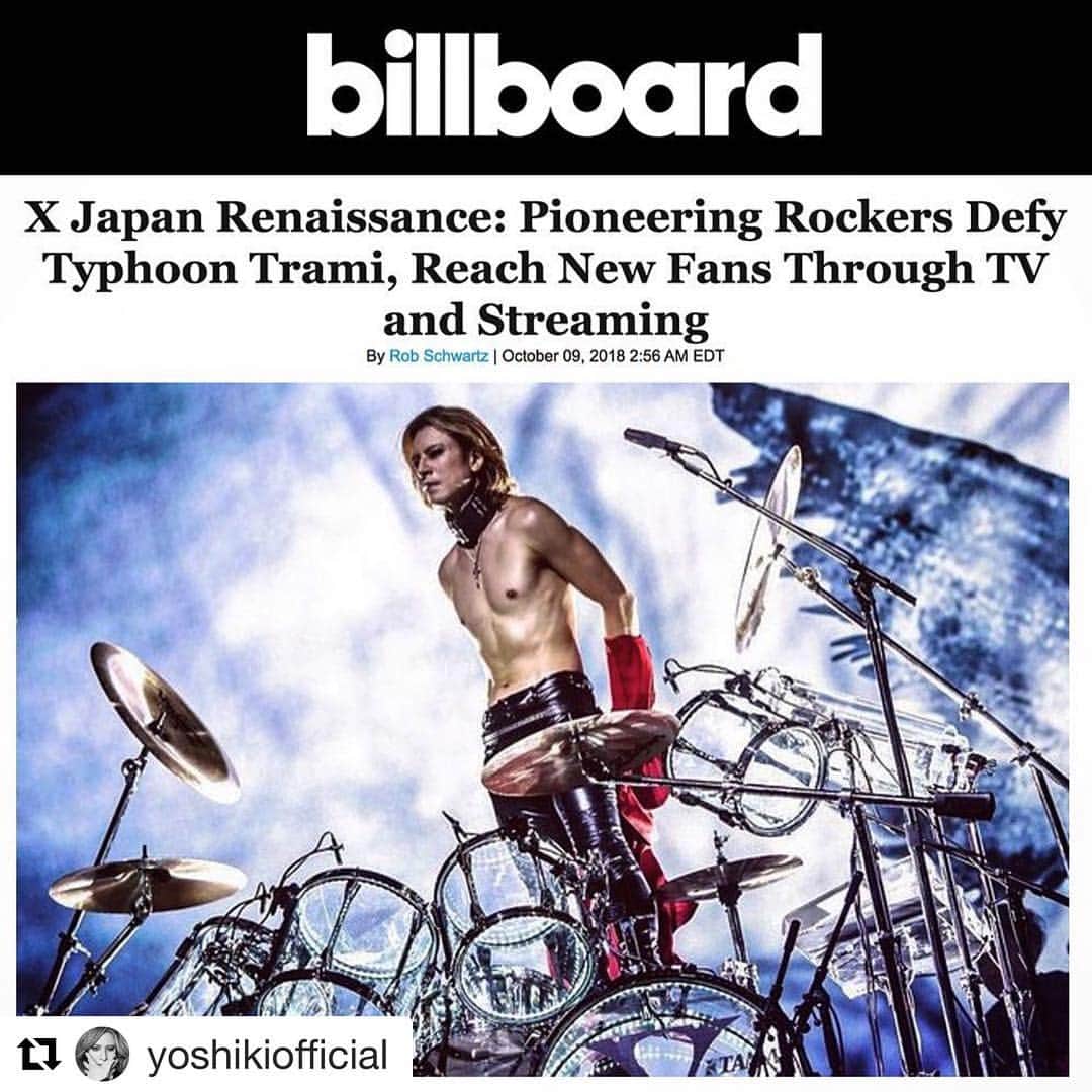 X Japanのインスタグラム：「#Repost @yoshikiofficial ・・・ "No matter what the situation, I believe the show must go on. Nothing is impossible." ＃不可能なんてない Thanx! ー #YOSHIKI @billboard #Billboard #XJapan  https://bit.ly/2ym7R26」