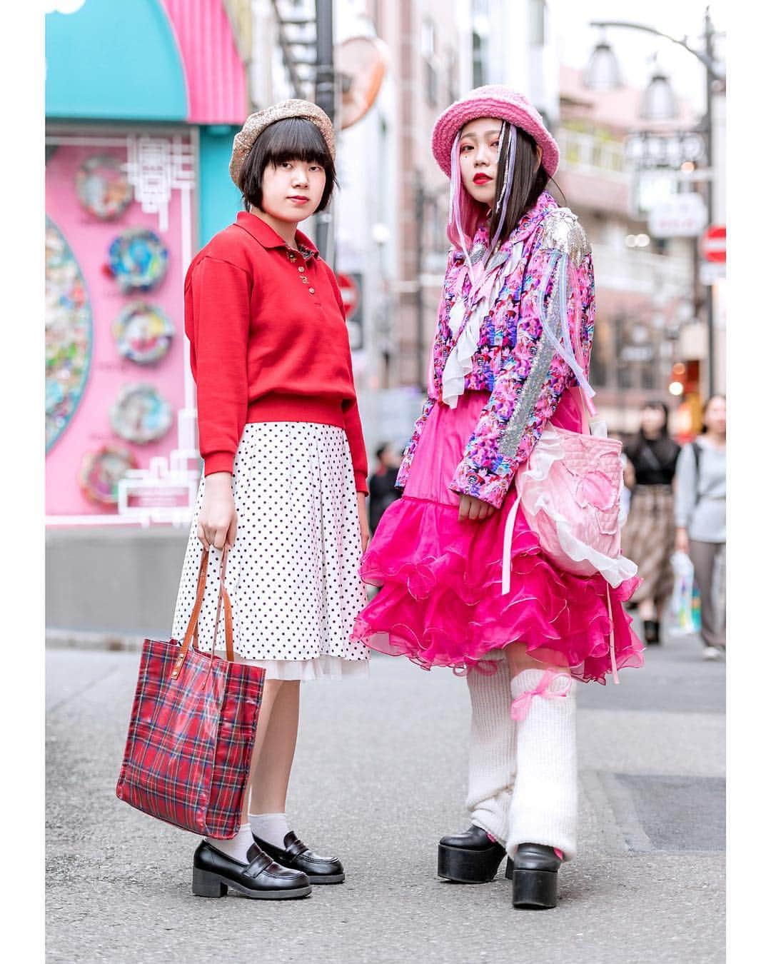 Harajuku Japanさんのインスタグラム写真 - (Harajuku JapanInstagram)「Japanese college students Tamaki (@tamaki_416_) and Dainishibou (@nihonjinwarota) on the street in Harajuku. Tamaki’s outfit is from the Tokyo vintage/resale store Tanpopo House. Dainishibou is wearing a handmade anime print blazer, a G2? ruffle skirt, leg warmers, other handmade, and vintage item.」11月6日 22時36分 - tokyofashion