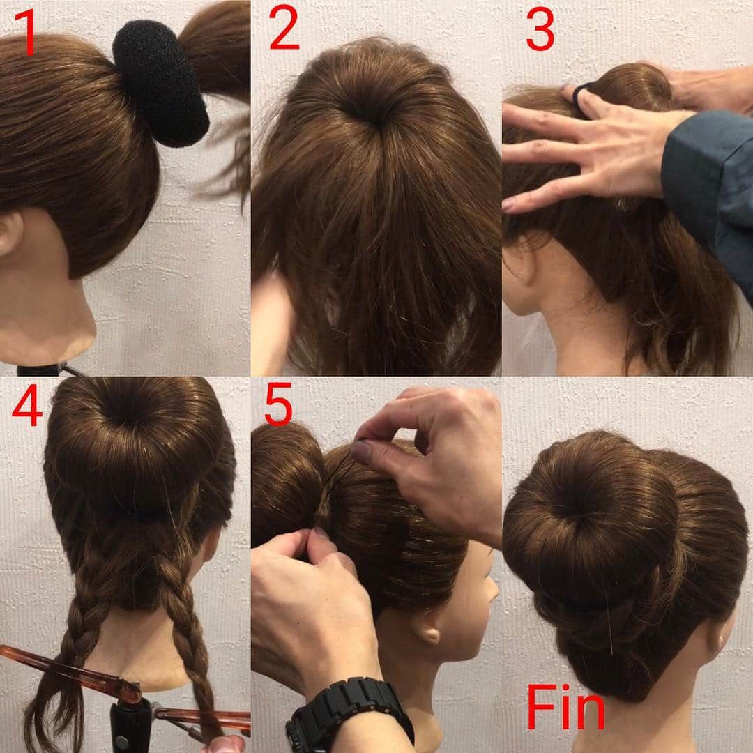 西川ヒロキさんのインスタグラム写真 西川ヒロキinstagram 100均のお団子メーカーを使った綺麗なお団子の作り方 1 作りたい位置で結んでお団子メーカーをつけます 2 綺麗に放射線状にときます 3 ゴムで留めます 4 5 残った毛先を三つ編みして巻きつけてピンで