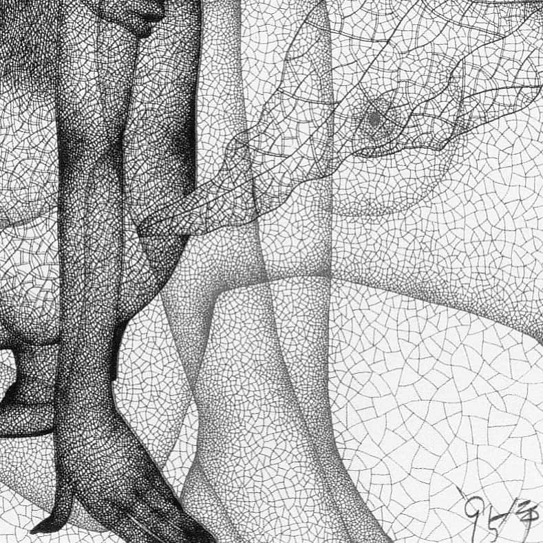 城景都のインスタグラム：「Title 【 チャーミーイメージ image 】1994 #veinsofaleaf #skeltonleaf  #pencildrawing #gouachepainting #contemporary #paper #print #80sartwork #drawing #watercolorpainting #japaneseart #minimalism #japonismes #allhandwork #keitojoh」