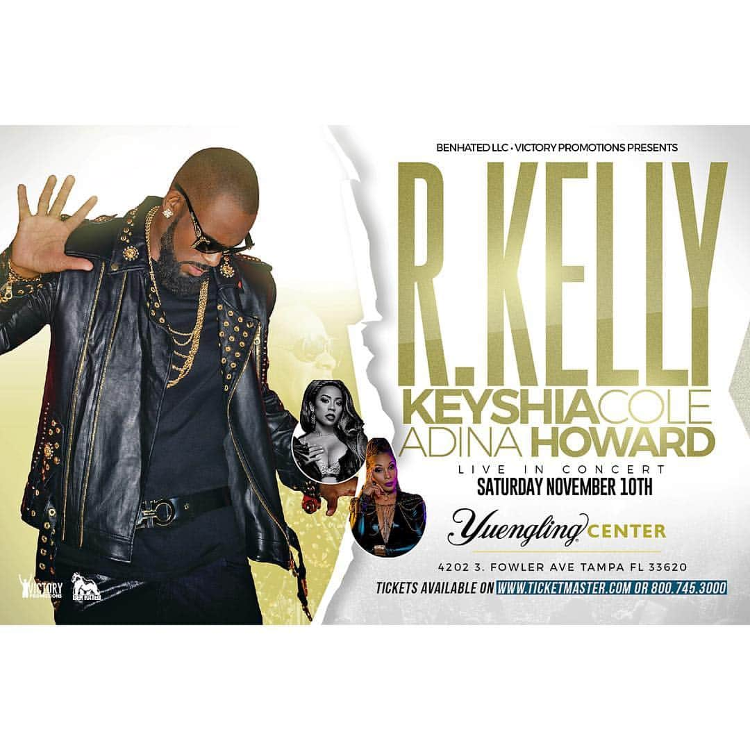 R・ケリーのインスタグラム：「❌NOVEMBER 10th❌ Tampa, FL y’all are in for a treat! Me, @keyshiacole , and @therealadinahoward about to light up the @yuenglingcenter in a major way. You might wanna get there!  #KellzInTown」