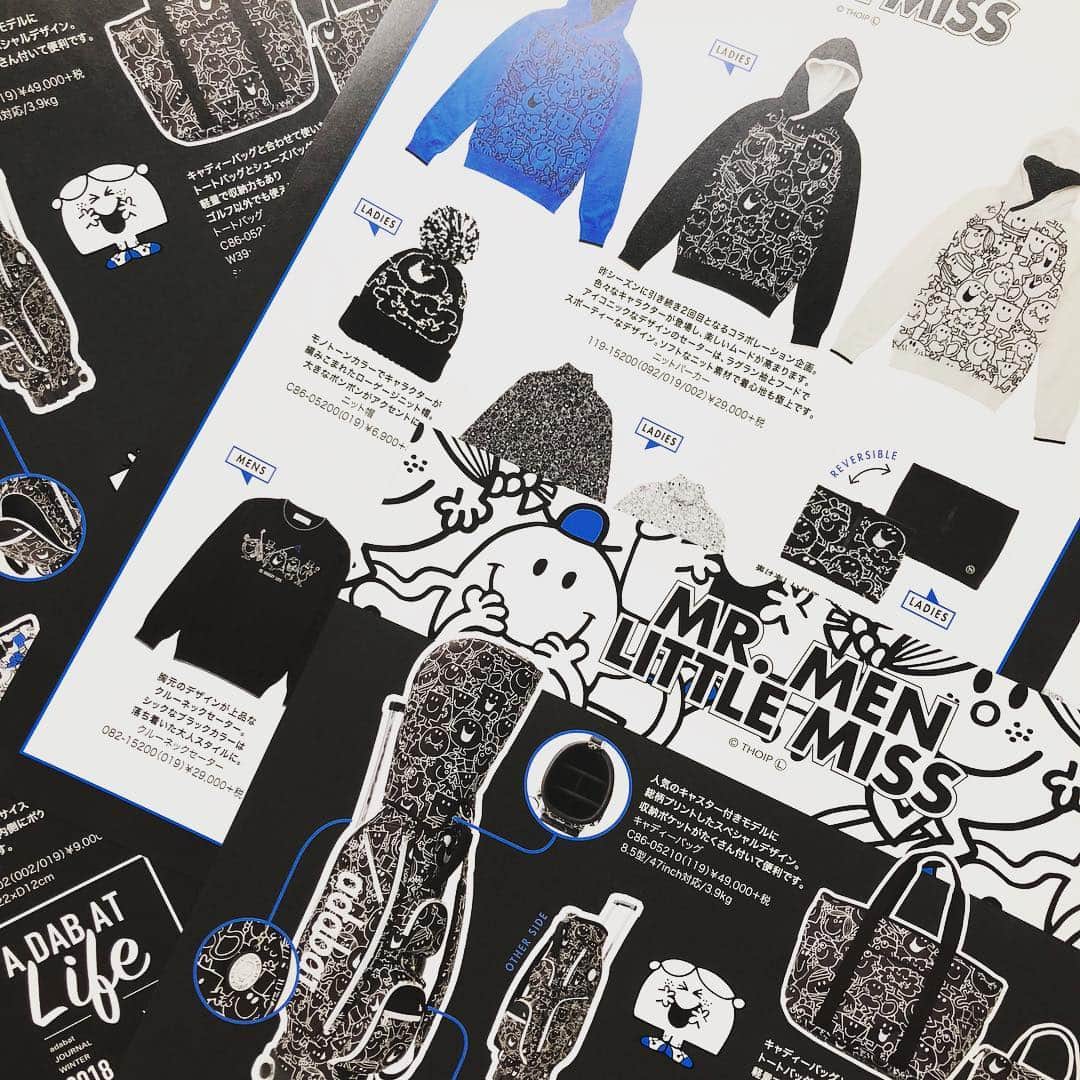 のインスタグラム：「. adabatから定期的に発行しているタブロイド誌Life. 今回はMR.MEN LITTLE MISSの特集です☺︎ . 色々なキャラクター達が勢揃いした今回のコレクションは、大人カラーで取り入れやすいモノばかり！！ タブロイドは全国のadabatショップで配布中です。 ぜひご覧くださいね。 . #adabat#アダバット#golf#ゴルフ#golfwear#ゴルフウェア#golffashion#ゴルフファッション#saluki#サルーキ#sanrio#サンリオ#mrmenlittlemiss #ミスターメンリトルミス#コラボ#mrhappy#smile#モノトーン#キャディーバッグ#caddiebag#ゴルファー #golfer#ゴルフ女子#ゴルフ男子#instagolf#instafashion」