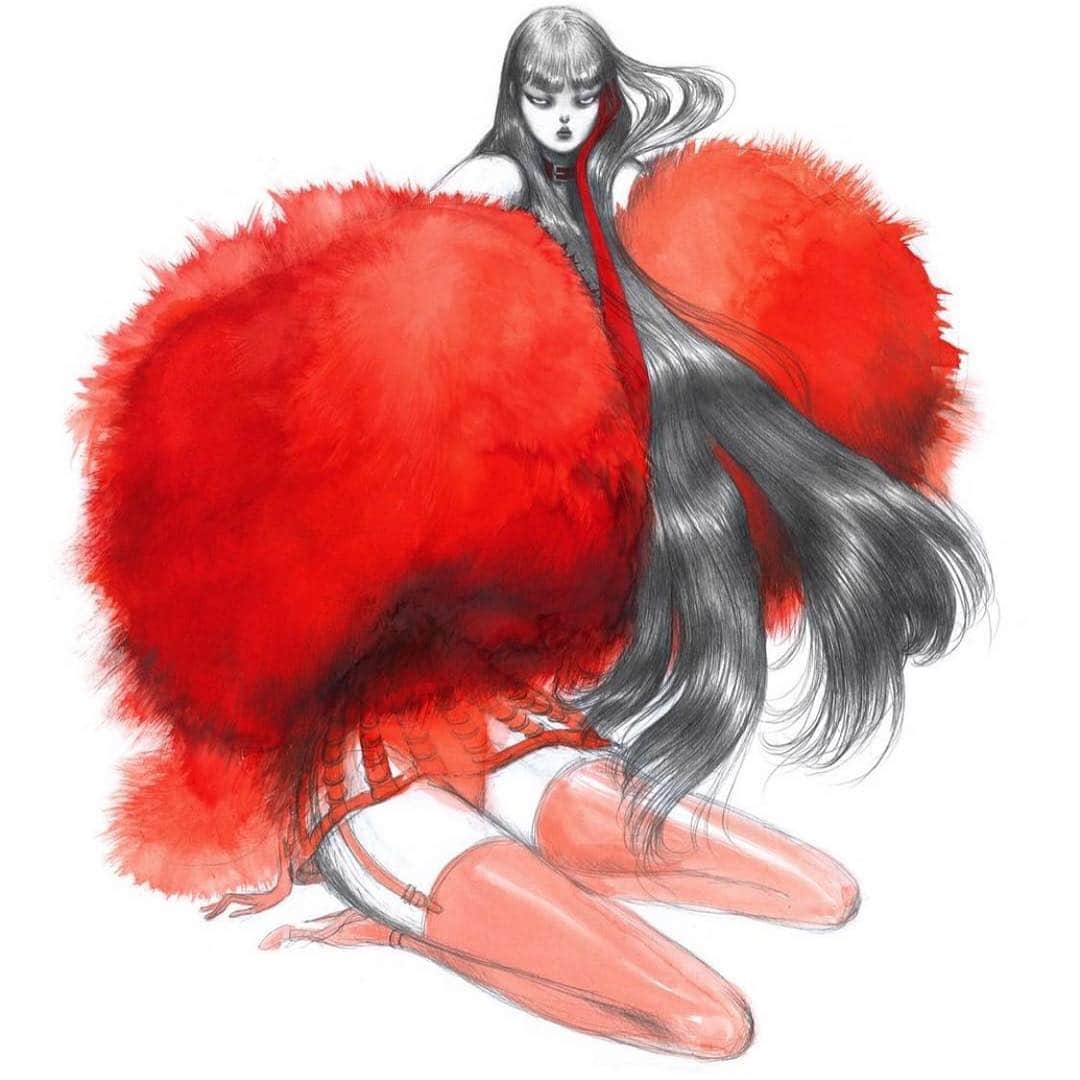 ニック・ナイトさんのインスタグラム写真 - (ニック・ナイトInstagram)「Glorious illustration by the hugely talented @laine_laura of the beautiful @creepyyeha for the @showstudio fashion illustration exhibition ‘100Women’ which opens today !!! Do come and see us at 22D Ebury Street , Belgravia , London SW 1 W0LU ! Opening times 10.30 to 6 Monday to Friday . '100 Women' is now open to the public! To coincide with the centenary of women having the right to vote in the UK, curator @bexcassie asked 100 models to choose their most empowering look which was then interpreted by an artist in an illustration. From 2 November to 31 January 2019, our gallery will play host to all 100 artistic renditions of the inspiring women involved. 10% of the proceeds from the sale of the artworks will be donated to @womenforwomen a charity that helps women survivors of war to rebuild their lives. #SHOWstudio100Women #womenforwomeninternational Thè amazing group of contemporary fashion illustrators in this show are : @fredericforest @dsegrove @petralunenburg @fridawannerberger @oneeyegirl @laramackenzielee @cathrinerabendavidsen @tina_berning @iseejowy @poppywaddilove @eanisenkova @bexcassie @clementlouis @befraser @j.i.nnn @waterandcolorsss @suzy_platt @paola_travers @francoishenrigalland @zebrakadebra @jenifercorker @ozabu @helendebullock @jeremie_marie @cecilia_carlstedt @veronicamortellaroart @marcorea.art @dsegrove @velwyn @nicasio_torres @reinadal @amelie.hegardt @petralunenburg @fahrenhaute @jacquetta_crook @februaryjames @dear_kukula @robunett @angelhernn @fionagourlay @laramackenzielee @carylannn @tobiegiddio @richardkilroy @julia.pelzer @laine_laura @alina_zamanova @zebrakadebra @helendebullock @tkachenko.victor @jessicamayunderwood @nuno_da_costa_illustration @dylanqin1990 @tina_berning @blairz @___antoinecordet @valerie.servais Thank you to all of you for being part of this .」11月2日 21時13分 - nick_knight