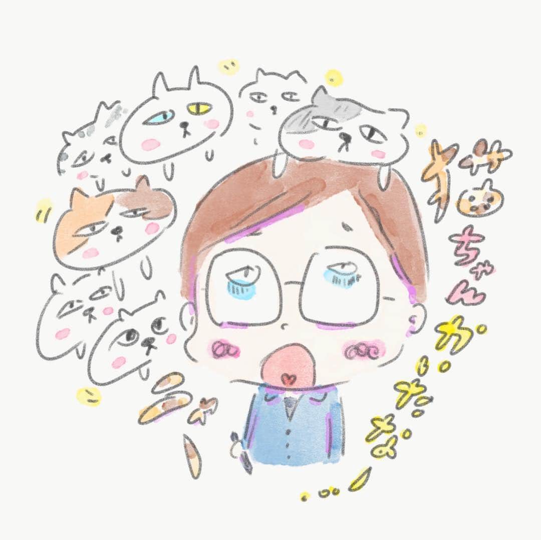 のインスタグラム：「今日は仕事でたくさん猫ちゃん描いたな〜…🐈🐈🐈 ・ #絵日記 #diary #drawing #painting #ドローイング #デッサン #イラスト #挿絵 #コミックエッセイ #イラストエッセイ #エッセイ漫画 #diary #Illustration #illustrator #manga #anime #ipadpro #applepencil #コミックエッセイ #イラストエッセイ #エッセイ漫画 #adobesketch #クリスタ #clipstudio #下北沢」