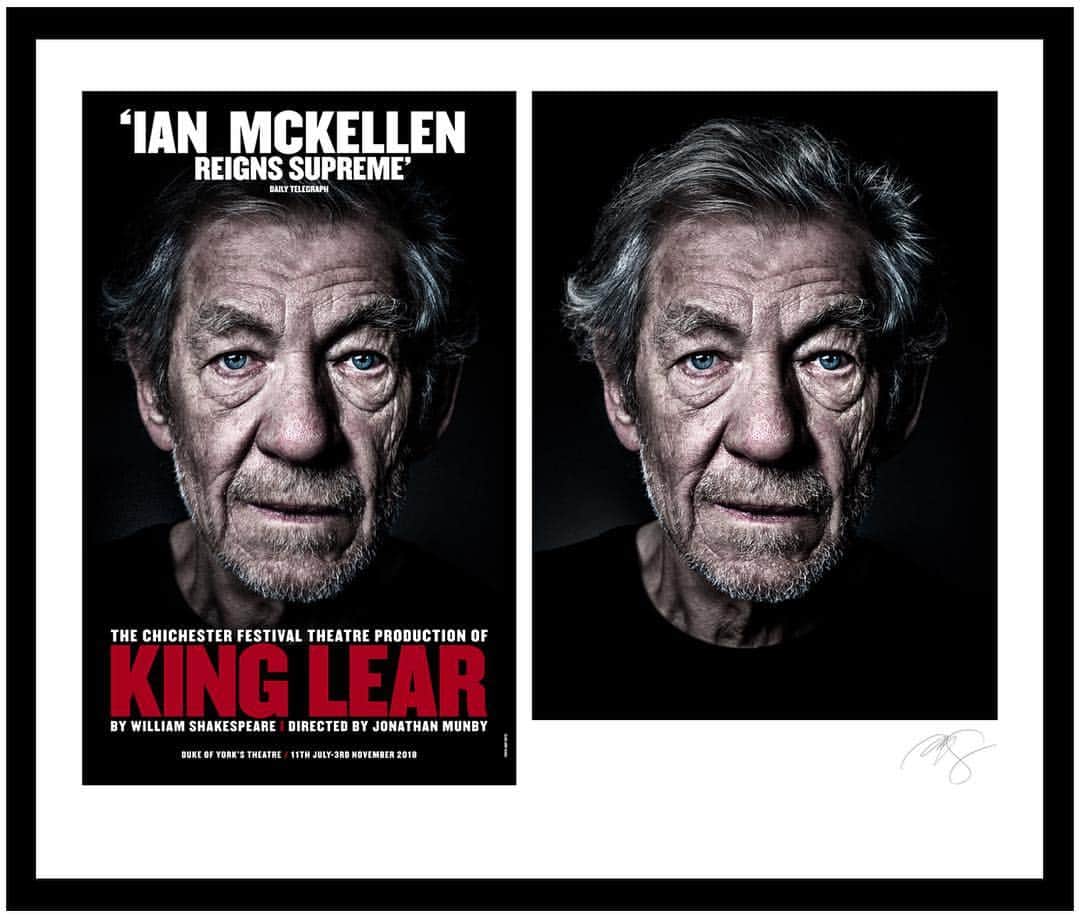 イアン・マッケランのインスタグラム：「Being released today is this very special 'artists proof' photographic print, by @DrGotts, of the #KINGLEAR poster. Profits from the sale of the print shall be donated to UNICEF. Contact: sales@andygotts.com. #limitededition  #photographicprints #IanMcKellen #WestEnd #Chichester」