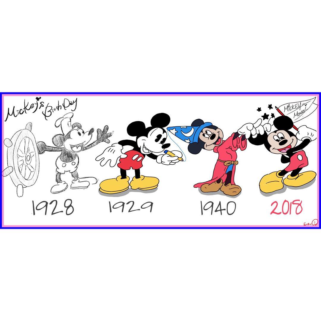 堀江聖夏さんのインスタグラム写真 - (堀江聖夏Instagram)「・・・Happy Birth Day!Mickey Mouse❤️ ・ ・ 今日11月18日は ミッキーのお誕生日だよ👏🎉 Mickey Mouse History 1928〜 描いてみました！✏︎ _ ミッキーはどの時代も可愛いね💕🎈 ・ ・ 🎂90th Birthday!｛#mickey ・ ・ #東京ディズニーランド #ディズニーランド #ミッキー90周年  #happybirthdaymickey #disneydrawing #Disneyland #Disney #ミッキー」11月18日 11時32分 - mina_horie