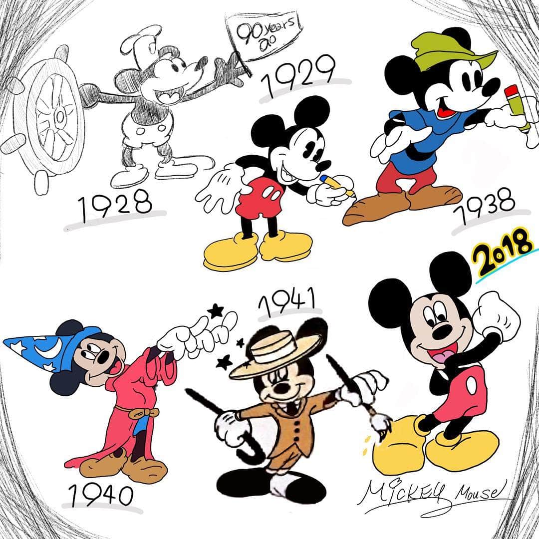 堀江聖夏さんのインスタグラム写真 - (堀江聖夏Instagram)「・・・Happy Birth Day!Mickey Mouse❤️ ・ ・ 今日11月18日は ミッキーのお誕生日だよ👏🎉 Mickey Mouse History 1928〜 描いてみました！✏︎ _ ミッキーはどの時代も可愛いね💕🎈 ・ ・ 🎂90th Birthday!｛#mickey ・ ・ #東京ディズニーランド #ディズニーランド #ミッキー90周年  #happybirthdaymickey #disneydrawing #Disneyland #Disney #ミッキー」11月18日 11時32分 - mina_horie