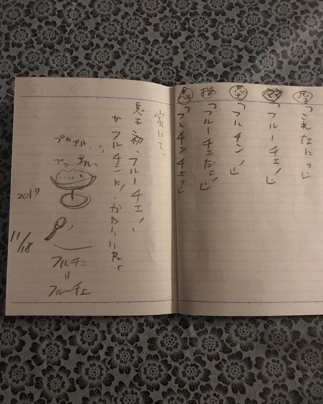 ロッシーさんのインスタグラム写真 - (ロッシーInstagram)「明日です！ 「芸人驚愕バトル!八木ちゃんゲームVSロッシーゲーム」 2018年11月20日(火)18:40開場　19:00開演 会場：なんばグランド花月 出演：野性爆弾　ロッシー／サバンナ　八木／シャンプーハット／浅越ゴエ(ザ・プラン9)／スマイル／クロスバー直撃／藤崎マーケット／アインシュタイン／さや香  オモシロゲームイベントだよ！ #ロッシーゲーム たくさんやるよ！ 是非！ 遊びに来てね！  #野性爆弾ロッシー #サバンナ八木 #シャンプーハット #浅越ゴエ(ザ・プラン9) #スマイル #クロスバー直撃 #藤崎マーケット #アインシュタイン #さや香  で、 #去年の今日 とは #会話メモ #1日の会話の中で心に残った会話や発言や文字をメモし文字にし発表 #手書き #挿絵 あり #ロシ文字 #ロシ写真 #ロシ動画 #野性爆弾 #ロッシー #より。  2017年  11月18日  息子「これなぁに？」 ママ「フルーチェ！」 息子「フルチン！」 僕「フルーチェ！」 息子「フルチンチエ」  家にて、  息子の初フルーチェ！フルーチェがフルチン！可愛いね！  #ママ と息子 のフルーチェ作り！ #フルーチェ #フルチン  11月19日  娘「あ！死んでる！！」 息子「ベッドですよ！」 外にて、  死んだフリが、ずっと流行ってます！外でも！ベッドぽいセメントで！ 可愛いね！  #娘 #息子 #死んだフリ #セメント  #可愛いね。  当時 息子4歳0ヶ月 娘 2歳4ヶ月」11月19日 22時37分 - yaseibakudan_rossy