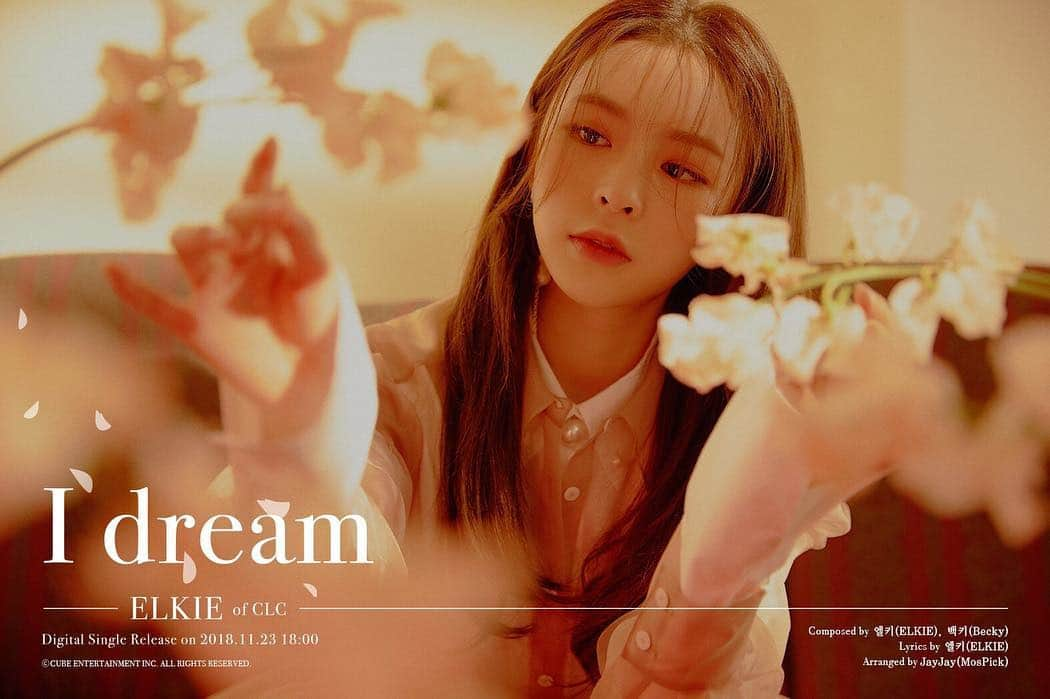 エルキーのインスタグラム：「. 181121 ‖ IG @cube_clc_official Elkie Solo Debut❤️ Digital Single #I_DREAM 23/11/2018 6pm (韓國時間) - Elkie作曲作詞😭😭😭 大家看見右下角嗎?! - 👩🏻‍🏫請留意喔 : 別忘記要按 @elkiehk右上角的•••開啟貼文通知以便收到我們剛出post的通知喔♡ 愛你們啊💕 — #CLC#씨엘씨#Elkie#엘키#莊錠欣#Cheshire#CLCHK#ElkieHK#예뻐지게#아니야#Chamisma#도깨비#BlackDress#I_Dream」