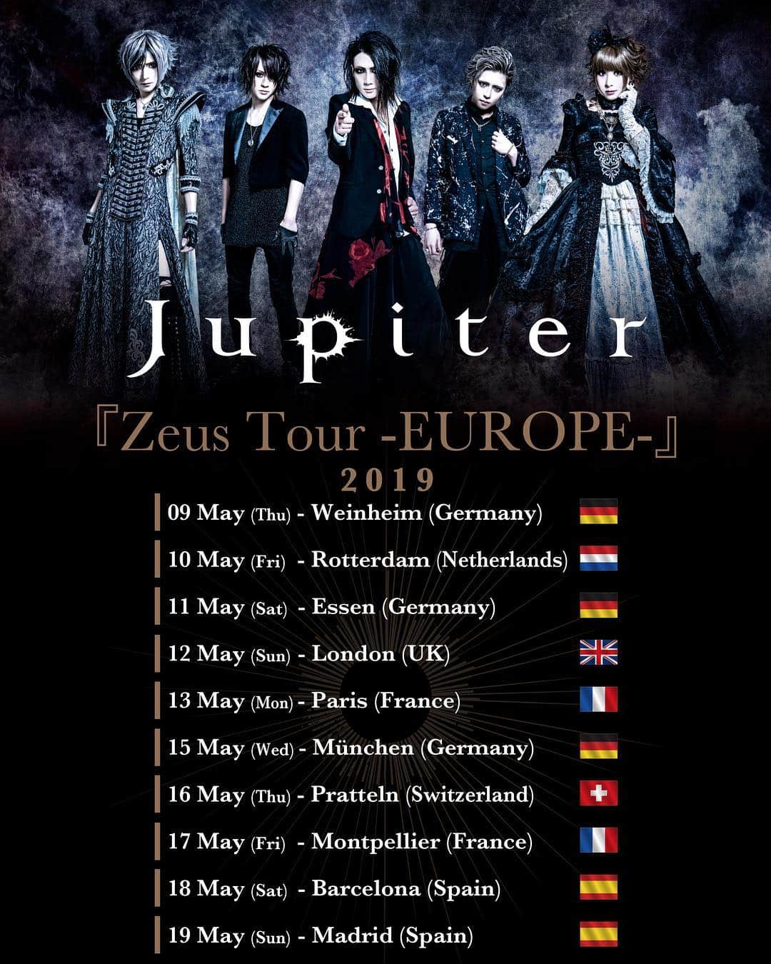 HIZAKIさんのインスタグラム写真 - (HIZAKIInstagram)「#Jupiter 「Zeus Tour -EUROPE-」 #KUZE #HIZAKI #TERU #RUCY #DAISUKE  New Album「Zeus 〜Legends Never Die〜」2019.3.13 Release」11月23日 19時20分 - hizaki_official