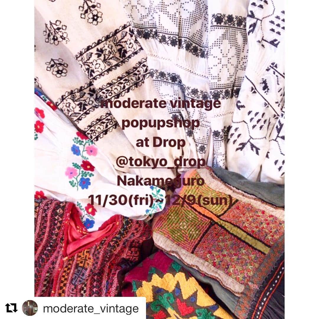 DROP...vintage select shopさんのインスタグラム写真 - (DROP...vintage select shopInstagram)「かわいいイベントが DROPで開催決定です🥰 このイベントの為に貯めていた アイテムも放出いたしますので 是非遊びにいらしてください。 @moderate_vintage with @get_repost ・・・ ✴︎イベント告知✴︎﻿ ﻿ ﻿ 【moderatevintage popupshop at Drop 】 ﻿ 11/30(Fri)~12/9(Sun)まで中目黒のDrop @tokyo_drop さんでpopupshop をやらせて頂く事になりました！﻿ ﻿ 当サイトの看板商品のウクライナ刺繍をメインにアフガンワンピースや、スザニガウンなどが並びます！﻿ ﻿ ぜひ遊びにいらしてください。﻿ ﻿ 私もお店に立てる日は立たせて頂きます！よろしくお願い致します✨✨﻿ ﻿  DROP 目黒区青葉台1-15-5 Tel  03-3463-6086 open  13:00~22:00 ﻿ #popshop #vintage #ヴィンテージ #ポップアップショップ #ウクライナ刺繍 #ウクライナ刺繍ワンピース  #アフガンワンピース #スザニガウン」11月27日 23時42分 - tokyo_drop