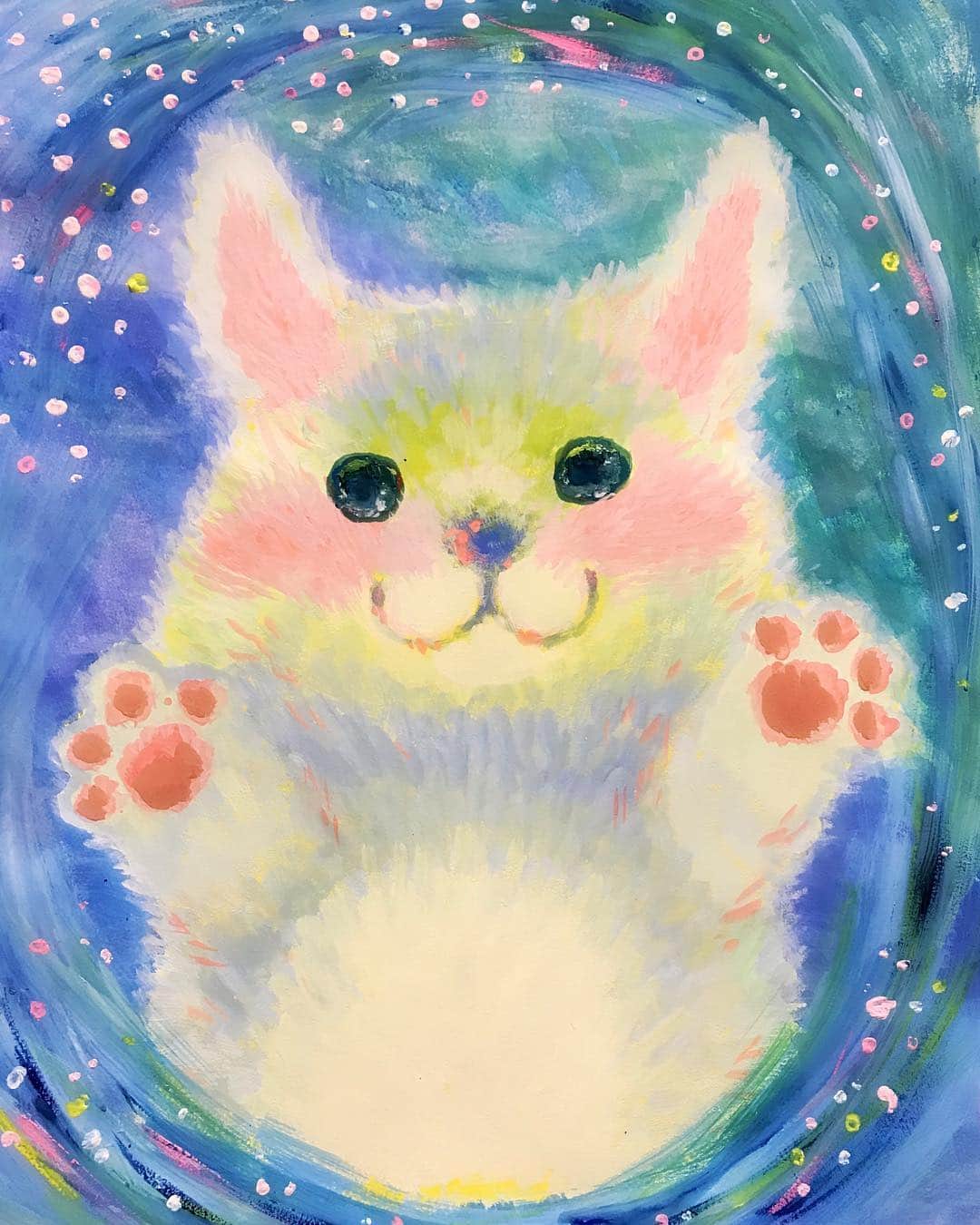 のインスタグラム：「. 癒しの猫ちゃん😽描いてみました！ なんだか描いていて自分が癒された作品です。笑 . 自分がどんな思いを持っているのか、 言葉でうまく伝えるのはとても難しいものも、 アートだったらノールールで表現できる。 アートは自分の内側を見つめて自分を大切にできるツールなのです。 . うまく描かなくていい 素直にキャンバスに向き合えばいい✨ . 描いていて時々言葉にならない感情が溢れ出して時を忘れて夢中になり涙がでることも。 知らなかった新しい自分を発見することもありますし 忘れかけてた大切なことを思い出すことも。 . もっと絵を描くことの可能性、魅力を伝えたいと思います！ . また、時々アップしていきますね☺️ #マリアクレイス」