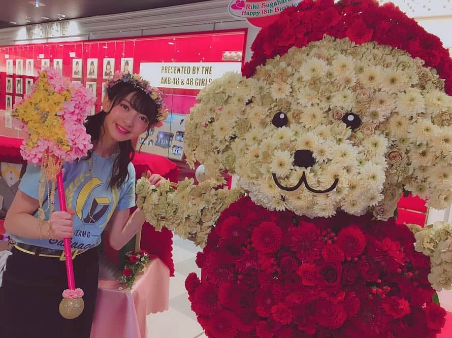 菅原りこさんのインスタグラム写真 - (菅原りこInstagram)「『生誕祭🎉🎂✨』で生誕委員の皆様が用意してくださった『クララんぼ🐶🍒』のスタンドフラワー💐🐶🍒 『クララんぼ🐶🍒』ってね、大好きな『クララ🐶』と大好きな『さくらんぼ🍒』を合わせたの🐶🍒 ハロウィンの仮装で思いついたの！✨✨✨ クララ🐶が仮装するなら…さくらんぼ🍒になってほしいな〜🥰💕って✨✨✨ それから色んなところに『クララんぼ🐶🍒』を入れたの🥰🍒💕 『生誕祭🎉🎂』でしっかりお披露目出来たらいいなぁ〜って思っていて、生誕Tにもタオルにもクララんぼ🐶🍒をプリントしていただきました🥰🍒💕 クララんぼ🐶🍒を思いついた時に1度だけメールでイラストを送ったの🤗🍒💕 かわいいでしょ？って🥰🍒💕 そしたら『生誕祭🎉🎂✨』当日に『クララんぼ🐶🍒』に会えたの〜〜〜っ🙌🙌🙌🥰🍒💕 とってもかわいい💕💕💕 とってもキレイ✨✨✨ とってもいい香り💐💐💐 嬉しすぎていっぱい遊んだ🤗🍒💕 見つめ合ったり🍒ほっぺたつんつんしたり💕お手手つないだり💕ステキなステッキ持たせたり…💕 嬉しかった💕💕💕💕」11月28日 23時59分 - cherryfairy1123