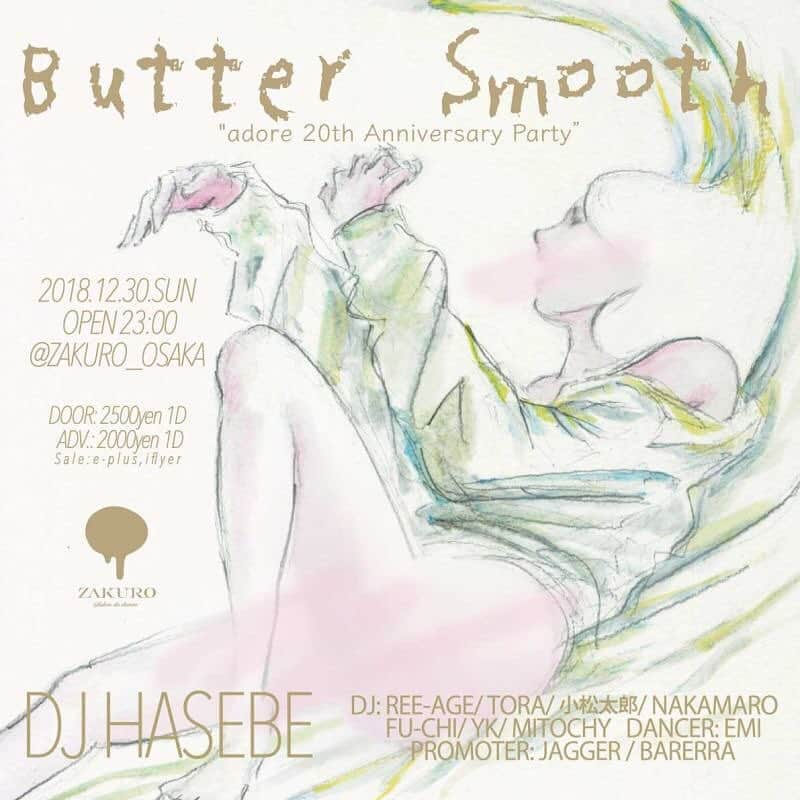 Live & Bar Onziemeのインスタグラム：「ZAKUROのラストを飾るのは、 DJ HASEBE‼️ Butter Smooth "adore 20th Anniversary Party”  日本のR&B界のレジェンドDJ HASEBEが主催するパーティー「Butter Smooth」が大阪ZAKUROで今年も開催決定！  今回は、90年代後半、ジャパニーズR&Bの方向性を決定付けた名盤にしてDJ HASEBEのデビュー・アルバム『adore』の20th Anniversary Partyとして開催！  リリース20周年を記念して、Sugar SoulとZeebraを迎えたアルバム収録の90’sクラシック『今すぐ欲しい (Butter Smoother)』が7インチアナログでクリスマスの12/25（火）にリリースもされる！  20年の時を経て幅広い世代に支持され再び進化を遂げる！ そんな一夜を共に体感しよう！  12月30日日曜日 23:00～4:30 Butter Smooth "adore 20th Anniversary Party” @ZAKURO DOOR: 2500yen 1D ADV: 1400yen 別途1D 前売りチケット：イープラス、iflyerにて発売中  DJ: HASEBE & REE-AGE, TORA, 小松太郎, NAKAMARO, FU-CHI, YK, MITOCHY  DANCER: EMI  PROMOTER: JAGGER, BARERRA [ リリース情報 ] —————————————————— Sugar SoulとZeebraを迎えたDJ HASEBEのジャパニーズR&Bクラシック『今すぐ欲しい』初7インチアナログ化！ . 90年代後半、ジャパニーズR&Bの方向性を決定付けた名盤にしてDJ HASEBEのデビュー・アルバム『adore』。 リリース20周年を記念して、Sugar SoulとZeebraを迎えたアルバム収録の90’sクラシック『今すぐ欲しい (Butter Smoother)』が7インチアナログでクリスマスの12/25（火）にリリース！！ 官能的なジャケットには歌手としても活動する新進気鋭の女流画家、多賀みなみを起用。 B面には『今すぐ欲しい』と並ぶDJ HASEBEの代表作『いとしさの中で feat. Sugar Soul』を収録。 ■商品詳細 アーティスト: DJ HASEBE タイトル: 今すぐ欲しい (Butter Smoother) feat. Sugar Soul & Zeebra 発売日: 2018年12月25日(火) 品番: SWEEP-EP01 価格: 2,000円+税 仕様: 7INCH レーベル: SWEEP ■トラックリスト A面: 今すぐ欲しい (Butter Smoother) feat. Sugar Soul & Zeebra B面: いとしさの中で feat. Sugar Soul —————————————————— ZAKURO HP:  http://www.zakuro-osaka.com/event/detail/324/  iflyer: https://iflyer.tv/event/310293/  今すぐ欲しい / DJ HASEBE https://youtu.be/WgfzwYe0M5Y」