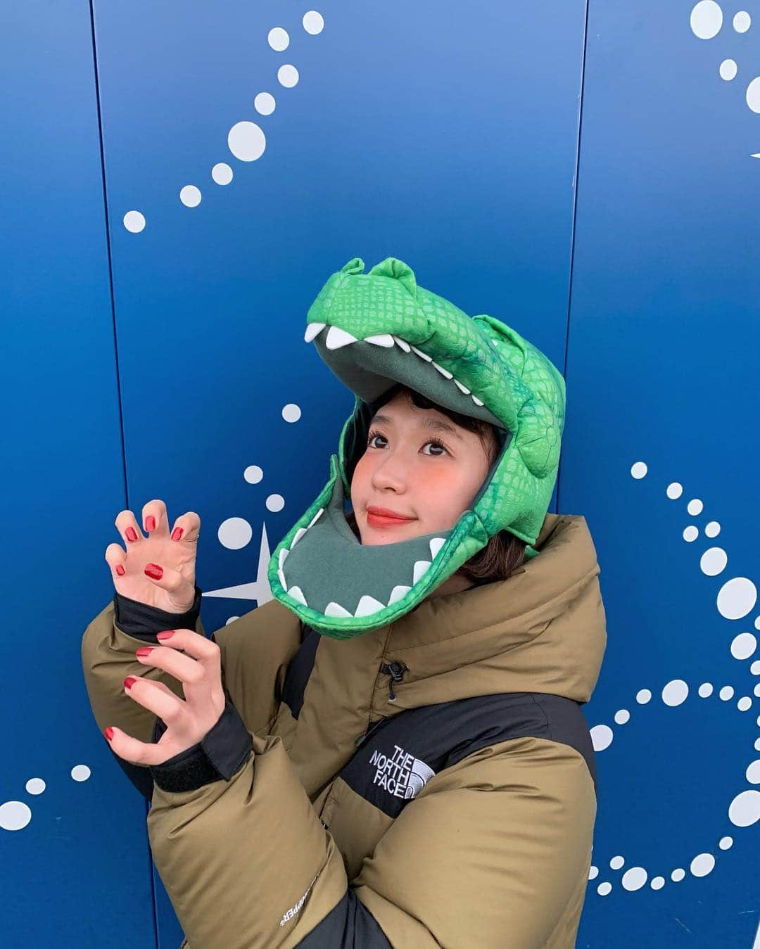 柴田紗希さんのインスタグラム写真 - (柴田紗希Instagram)「最近の被り物率。ガオ🦖 ディズニーランドはレックスに〜☺️✨ ちょっと下向くと顔見えんくなって面白いことになるやつ😁(4枚目) 身体もチョコンと付いてて愛おしいんだ♡ #ディズニーランド  #レックス」12月26日 21時02分 - shibasaaki