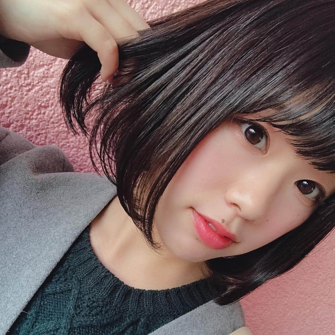 栗原ひとみのインスタグラム：「クリスマスにヘアメンテ〜〜💇‍♀️✨ 一旦暗めにしたくてインナー部分も色入れたの！色落ちがたのしみ〜〜😌💭 . . #instagood #instalike #haircolor #cut #color #change #like #japanesegirl #selfie #christmas #へあちぇんじ #💇‍♀️ #暗髪カラー #前下がりボブ #復活 #なんだかんだ #1番落ち着く #😌 #でも伸ばしたい #笑」