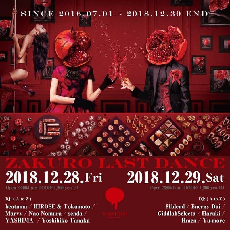 Live & Bar Onziemeのインスタグラム：「パリのサロンをイメージし「大人の社交場」として 「FOOD x DRINK x ENTERTAINMENT」をテーマに2016年7月に東心斎橋にオープンした「ZAKURO」が2018年12月30日に閉店します。 ZAKUROにゆかりのあるDJが集まり、12/28、12/29の2日間開催します！ ラストの12/30はDJ HASEBEのリリースパーティーも開催！ この3日間最期のZAKUROを存分に楽しんでください！ “ ZAKURO LAST DANCE “ DAY01 2018.12.28.FRI OPEN 22:00-LATE DAY02 2018.12.29.SAT OPEN 23:00-LATE DOOR: 1500yen 1D  DAY01 ( 12/28 )  DJ: ( A to Z ) beatman / Hirose & Tokumoto Marvy / Nao Nomura / senda /  YASHIMA / Yoshihiko Tanaka  22:00 senda 23:00 HOROSE & TOKUMOTO 23:50 beatman 24:40 YOSHIHIKO TANAKA 01:30 Marvy  02:20 NAO NOMURA 03:10 YASHIMA 04:00 end?? DAY02 (12/29 )  DJ: ( A to Z ) 81blend / Energy Dai / GiddlahSelecta / Haruki / Hmen / Yu-more  23:00  yu-more 23:50  GiddlahSelecta 24:40  haruki 01:30  81blend 02:20  Hmen 03:10  Energy Dai 04:00  end?? #zakuro #zakuro_osaka #dj #techno #house #techhouse #drumnbass #breaks #dub #electro #clubmusic #lastday」