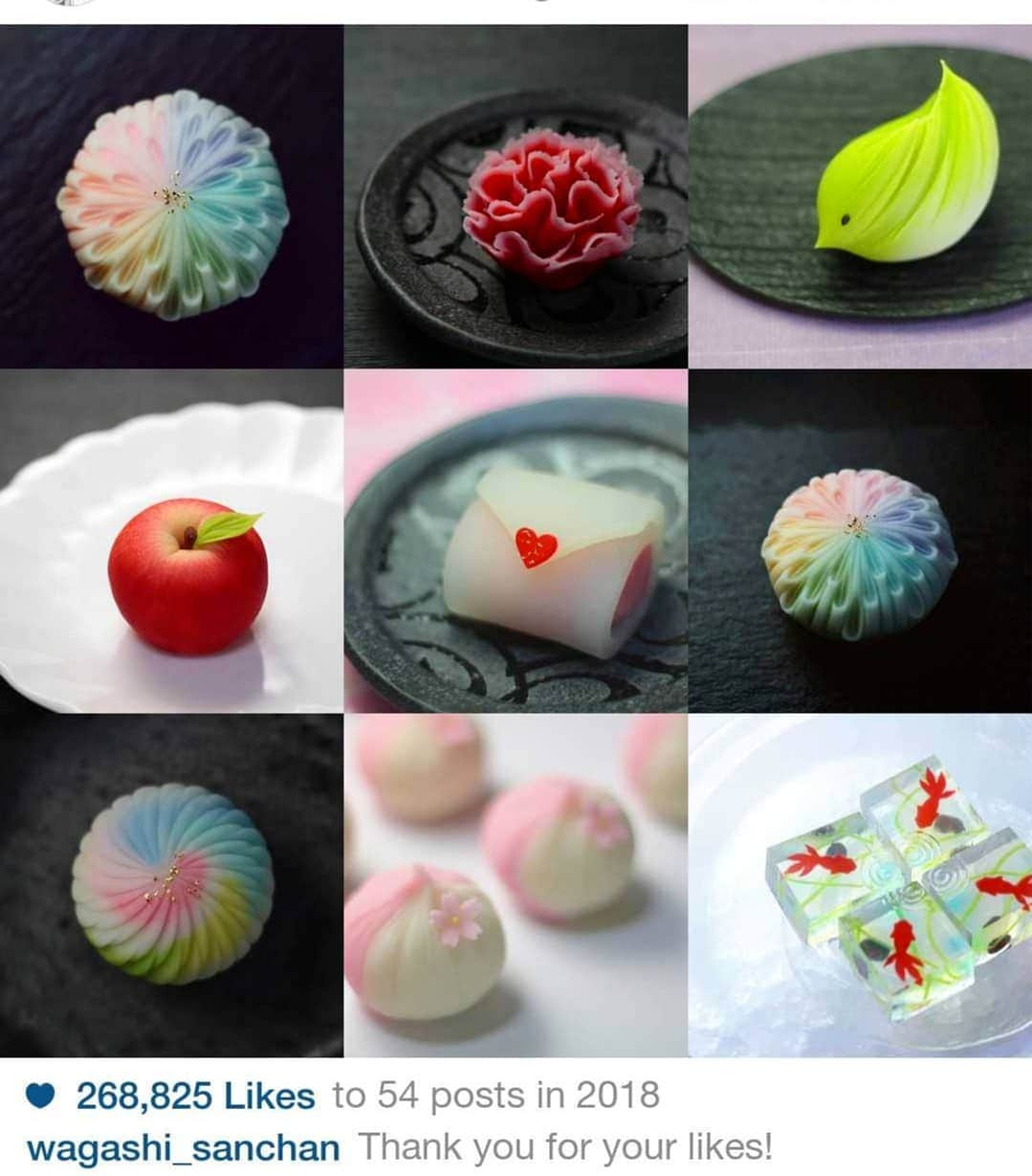 和菓子職人 三納寛之さんのインスタグラム写真 - (和菓子職人 三納寛之Instagram)「『 2018年最後の投稿』  またもや締めくくりはインスタベストナイン。この2018年のいいね多い順、上位9つ。そして投稿数に総いいね数です。  今年もたくさんのいいねにコメントありがとうございました✨  見てくださる方が居て初めて意味を成すInstagramでの投稿、、、日々皆様からのいいねやコメントに支えられ勇気づけられこの一年もコツコツ投稿し続けることができました。  またイベントに起こしくださった皆様、お菓子の依頼をしてくださった皆様ありがとうございます！  来年もお菓子作りを通して更に多くの笑顔に出逢えるよう精進致します🐗💨 一年間ありがとうございました<(_ _*)> 新年一発目の投稿は元旦🎍 2019年の干支、亥さん登場予定です✨  それでは皆様、 良いお年を〜(*˙︶˙*)☆*° ーーーーーーーーーーーーーーーーー #和菓子 #wagashi  #練り切り  #nerikiri  #上生菓子 #生菓子 #正月 #錦玉 #花 #Flower #Love #ベストナイン #花火 #日本 #Japan #Japanesefood  #foodart  #寒い #美味しい #綺麗 #2018bestnine #可愛い #和風 #スイーツ #sweets  #甘い #🍡 #beautiful #インスタ茶道部 #茶道」12月29日 7時13分 - wagashi_sanchan