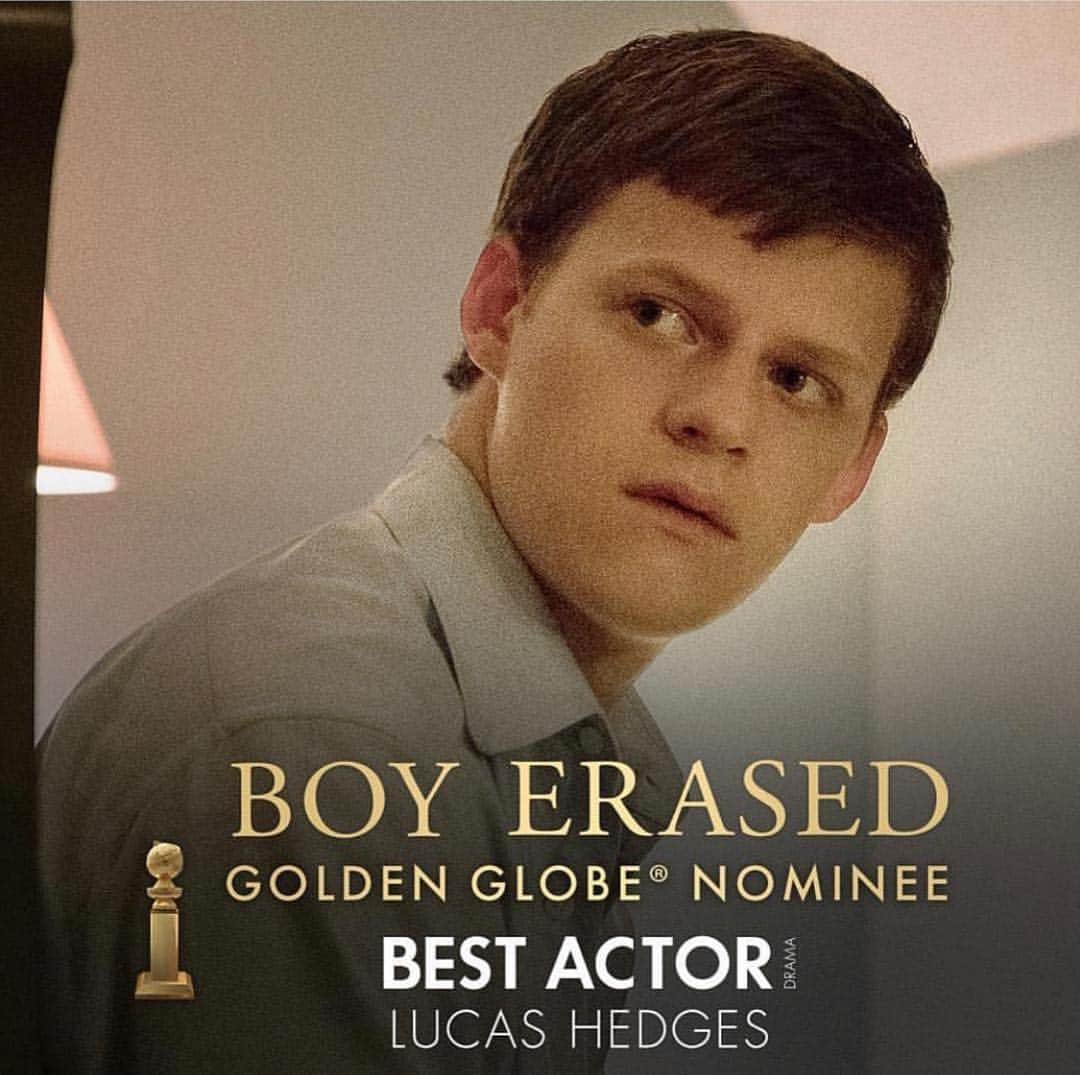 ジョエル・エドガートンのインスタグラム：「Thrilled for @BoyErased’s Golden Globe nominations! Congrats to Lucas for his Best Actor and @iamjonsi and @troyesivan for their Best Original Song. Thanks to the HFPA for the recognition!」