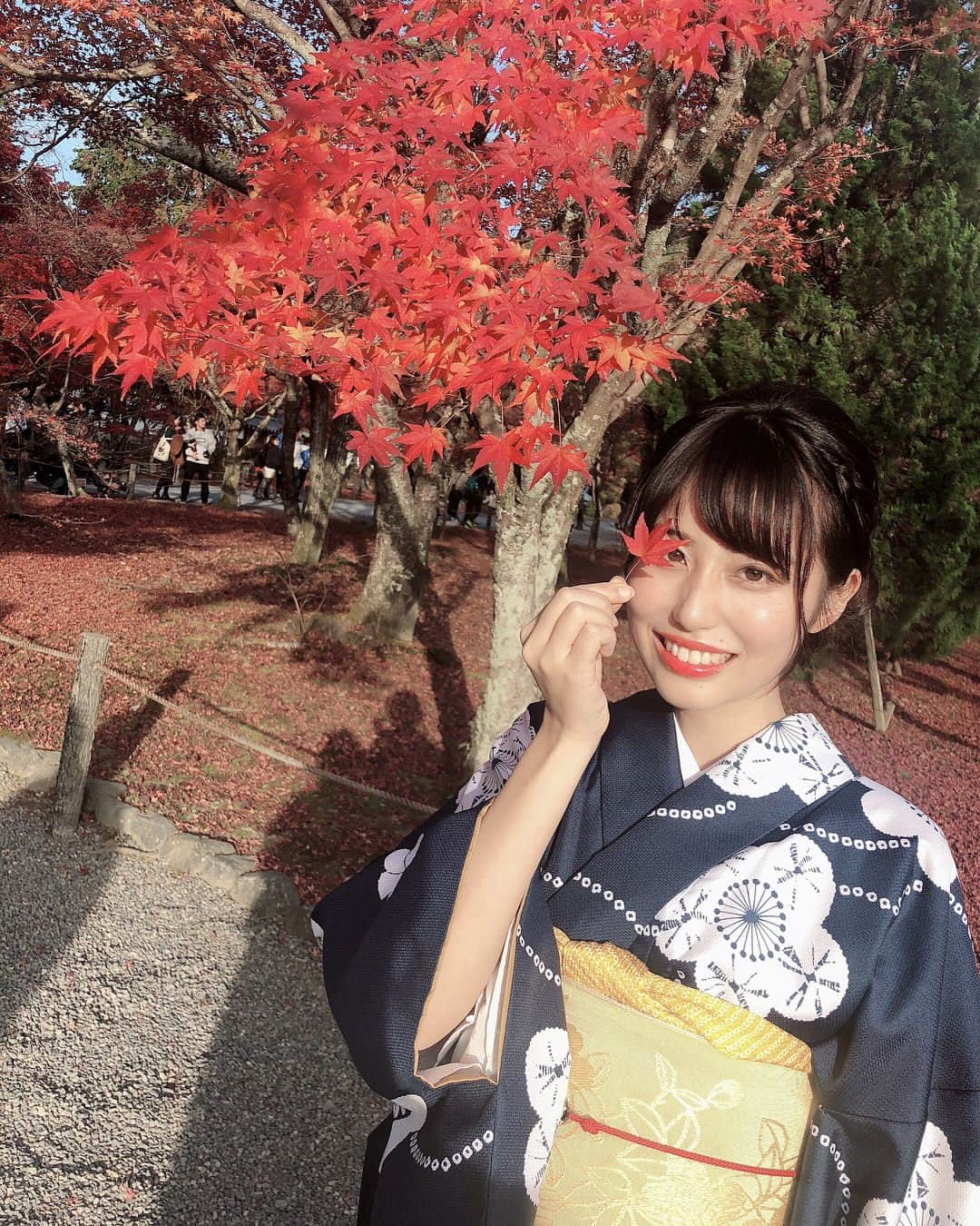 則武香月のインスタグラム：「少し前に紅葉見に行ってきました🍁 . えりちゃんがたくさん撮ってくれたので載せます👀 . ぽつぽつ色づいてないところもあってもう一回行きたかったなぁ😕😕 . #kyoto#nazenji#京都#南禅寺#紅葉#着物#夢館#」