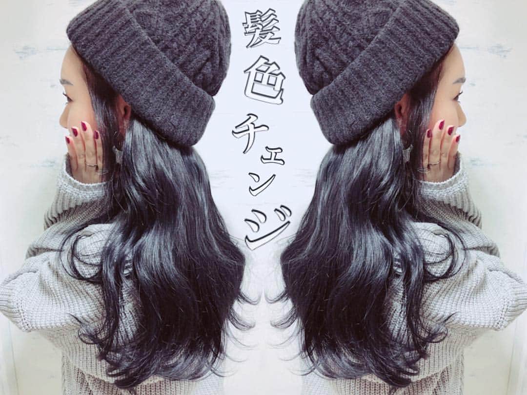 のインスタグラム：「沖縄前に髪色かえてきた♡ 今回も暗染め👩🏻 #ほぼ黒髪 . . 宇都宮さんが移動されたので堀江にある『Natu.』さんへ💈💇🏻‍♀️ . . 帰り際、いきなり宇都宮氏のストーリー始まったから、謎ダンス💃🏻笑 . . 段差に乗り損ねてヨロけてるけど、綺麗な髪色にテンションが上がったんやな、きっと🤫 . . ということで 今は #沖縄 に来て1日目満喫中🌺✈️ 雨予報やったけど、晴れた！ 最高っ🌞 . . . . #堀江 #ヘアサロン #ヘアカラー #haircolor #hairstyle #natsu #暗染め #黒髪 #ロングヘア #ニット帽 #スタッフさん達いい人すぎた #しかしなんのダンスなん #本人も謎 #デコから何か発してる #鼻息荒子 #ネコにならせてくれはった #🐱」