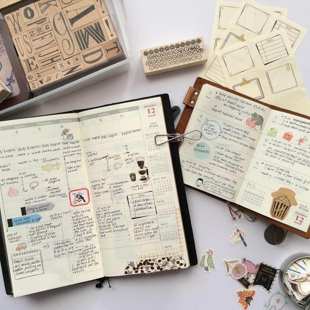 Akikoのインスタグラム：「**** Week 49 **** #travelersnotebook#travelersnotebooks#midoritravelersnotebook#journal#artjournal#diary#schedulebook#agenda#notebook#stationery#365sakuralala #paperaddict#tnpassport#lifelog#トラベラーズノート#ミドリトラベラーズノート#ジャーナル#アートジャーナル#日記#スケジュール帳#スケジュール#手帳#365サクラララ#ステーショナリー#tnパスポート#ライフログ」