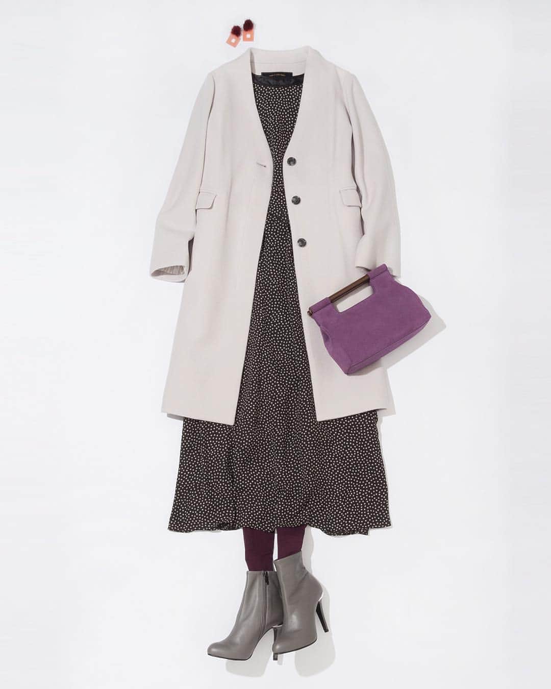 ルミネ公式のインスタグラム：「同系色は濃淡で奥ゆきを出すのがコツ！ #コート ¥19,000+TAX #ワンピース ¥16,000+TAX #イヤリング ¥3,000+TAX #バッグ ¥20,000+TAX #タイツ ¥1,300+TAX #ブーツ ¥23,000+TAX ・ [ #LUMINEMAGAZINE ] #lumine #ルミネ #ルミネエスト新宿 #スローブイエナ #マーキュリーデュオ #タビオ #ダイアナ #ootd #outfit #fashion #coordinate #コーディネート #ファッション #デイリーコーデ #コーデ #フォロー #Megu http://magazine.lumine.ne.jp/?p=79637」