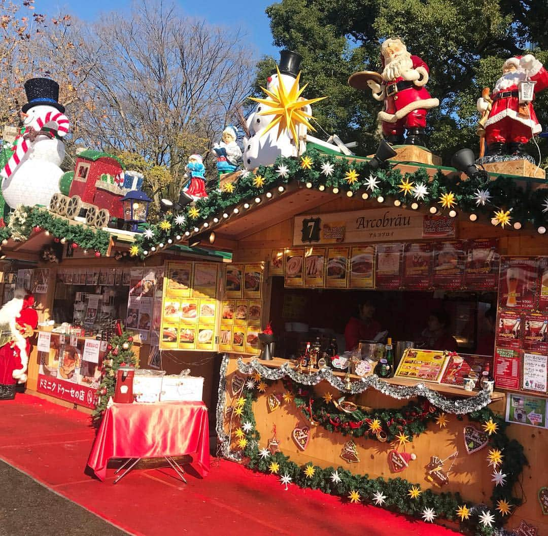 池山文のインスタグラム：「息子たち、学芸会も終わって、今日は振替休日。私も今日はオフにして、彼らが前から行きたがっていた、クリスマスマーケットへ。美味しいものたくさん食べて、私はホットワインでほろ酔い😅。このあと映画を観るので、寝てしまわないように気をつけます🤣。#クリスマスマーケット #息子とデート #クリスマスシーズン  #双子の母 #日比谷公園  #息子中心の生活」