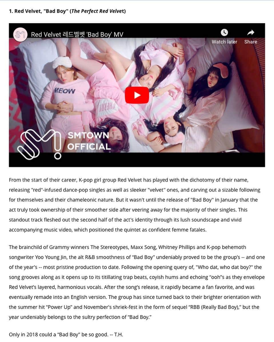 スルギさんのインスタグラム写真 - (スルギInstagram)「Red Velvet's Bad Boy ranks #1 on Billboard's The 20 best K-pop songs of 2018 (critics' picks) - Congratulations @redvelvet.smtown! 🎉👏🏻👏🏻👏🏻 #REDVELVET #레드벨벳 #SEULGI #슬기 #🐻」12月18日 8時28分 - kristiandawal29