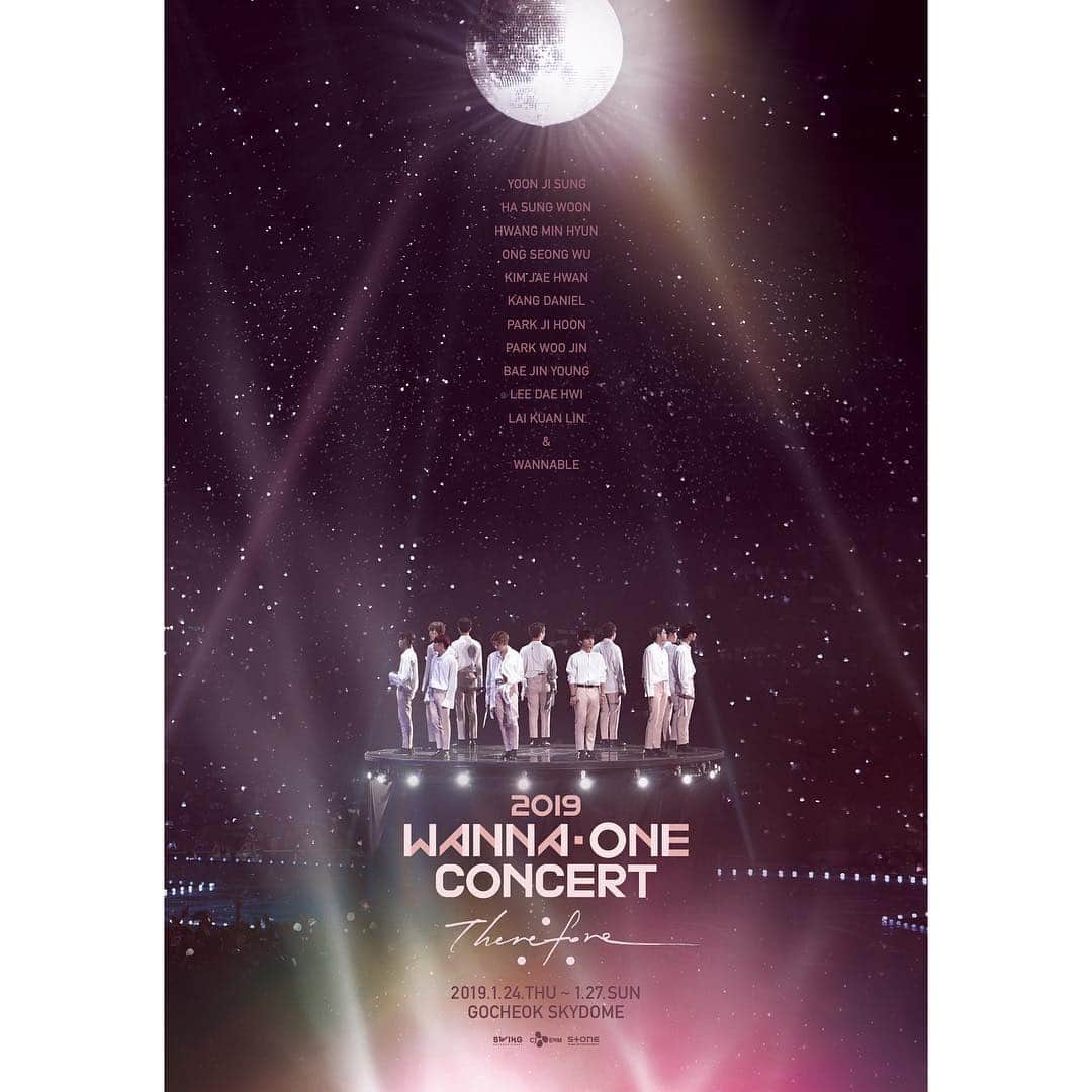 Wanna Oneのインスタグラム：「2019 Wanna One Concert [Therefore] 티켓오픈 안내 . 1X1=1(TO BE ONE) 1-1=0 (NOTHING WITHOUT YOU) 0+1=1 (I PROMISE YOU) 1÷x=1 (UNDIVIDED) 1¹¹=1 (POWER OF DESTINY) . ‘연산(戀算)시리즈’앨범을 통해, 만남부터 이별까지 사랑과 관계의 서사를 연산으로 풀어냈었던 워너원. .  2019년 1월, 워너원이 처음 만났던 그날부터 지금까지 연산으로 풀어낸 우리의 이야기들을 통해 워너원의 해답을 증명해 보이려 한다. . 2019 Wanna One Concert [Therefore] . [공연일정] - 2019년 1월 24일(목) 오후 7시 30분 - 2019년 1월 25일(금) 오후 7시 30분 - 2019년 1월 26일(토) 오후 5시 - 2019년 1월 27일(일) 오후 5시 . [공연장소] 고척 스카이돔 . [예매일정] - 팬클럽 선예매 : 2018년 12월 26일(수) 20:00~23:59 - 일반예매 : 2018년 12월 27일(목) 20:00~ . [예매처] 인터파크 단독판매  https://bit.ly/2Gp1YZ8 . #WannaOne #워너원 #WannaOneConcert #Therefore」