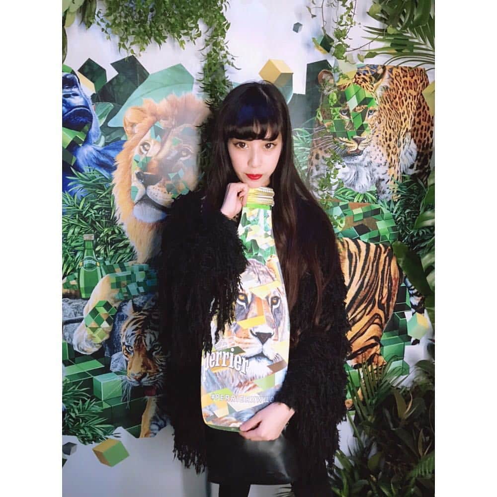 中川ジュリアのインスタグラム：「Perrier wild bottle Tokyo jungle🌿 #Perrierwild ぽんのピンク髪見れた🦳」