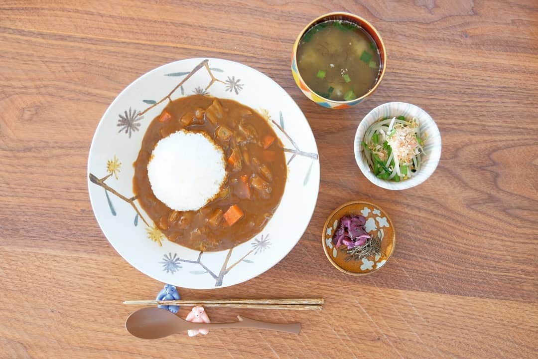 木村文乃 さんのインスタグラム写真 - (木村文乃 Instagram)「*** こんにちは。 先日のお昼ごはんでした。  少し余っていた 前回のかぶの優しい煮に 白菜と人参を加えて 和風カレーにしちゃいました。  薄味にすると応用が いくらでも出来るので 一石二鳥で嬉しかったり。  さらに余っていた もやしとかぶの葉で おひたしも作って満足して お味噌汁をすっかり忘れ もういっかって インスタントに頼っちゃう。 タニタ食堂さんの 減塩味噌汁がお気に入り。  時間があったので カフェみたいにカレーを おしゃれに盛ってみよう なんて思ったんだけど ただの不慣れの塊でした。 そういうこともあるさ。  #ヤマサ#絹しょうゆ #富山#富富富 #ふみ飯」12月21日 12時35分 - fuminokimura_official