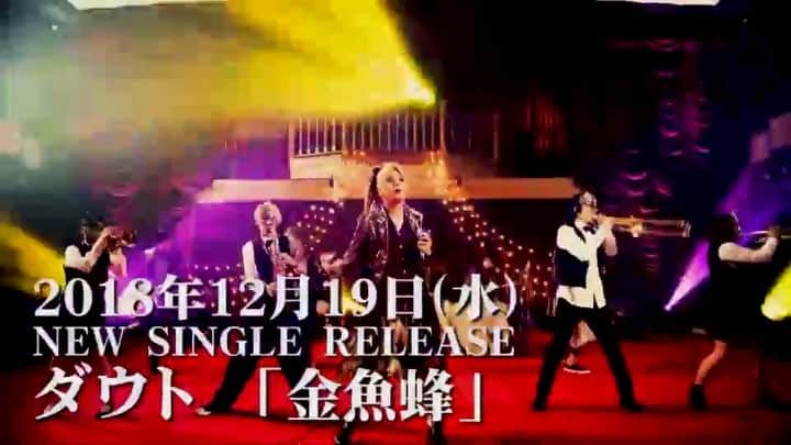 のインスタグラム：「ダウトNew Single「金魚蜂」発売日でございます。  スポット映像をインスタにも！って思ったんだけど1分しか貼れないから中途半端な尺になってしまった、、 今回はレコーディングもMVもコントラバス風アップライトベース使ってみました🎻 そして今回は贅沢にホーンセクションも生演奏で入っているのです。 生のホーンはサウンドが艶々でとてもエロいのです。 御堪能くださいまし🎅  #ダウト #金魚蜂」