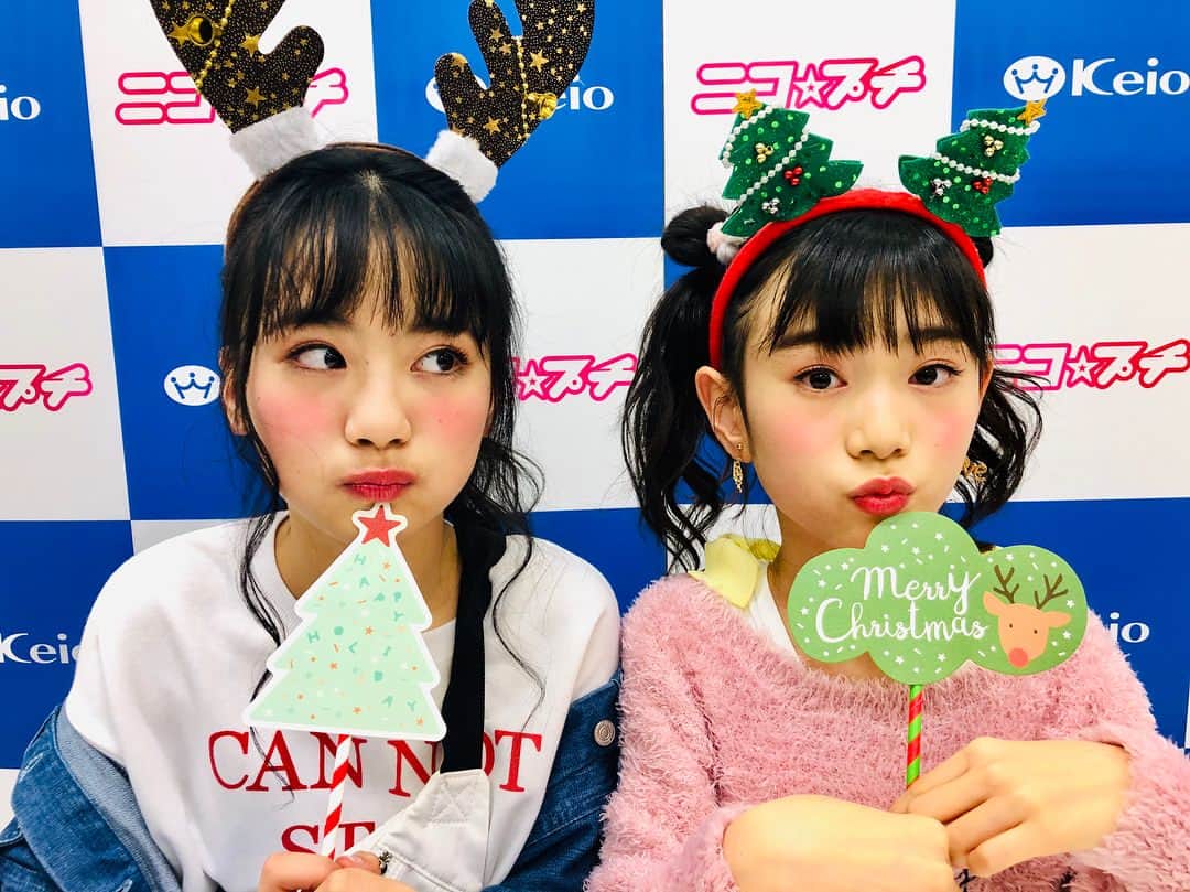ニコ☆プチのインスタグラム：「🎄 京王イベント終了しました！ たくさんのお友だちが来てくれたよ😊❤︎ 初イベントのアキを、 ルキがサポートするという ナイスコンビネーションでした💙❤️ . 一足早いけど… メリークリスマス🥳🎁⁂ #京王百貨店新宿店  #関谷瑠紀  #近藤藍月  #るきあきこんび  #めりくり」