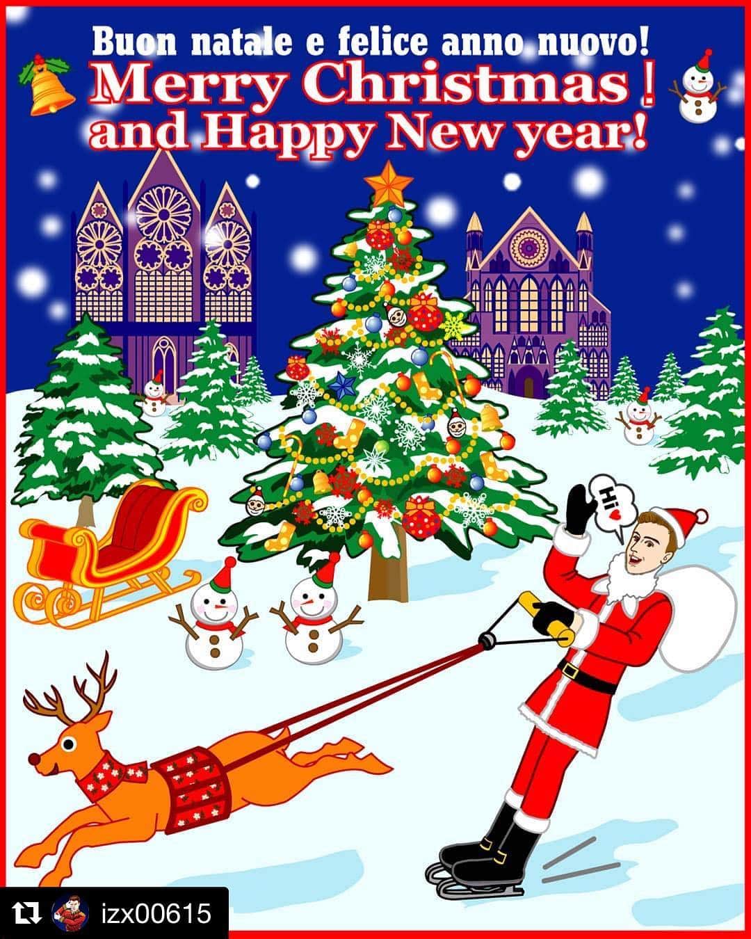 マッテオ・リッツォさんのインスタグラム写真 - (マッテオ・リッツォInstagram)「BUONE FESTE A TUTTI 🎄  #Repost @izx00615 with @get_repost ・・・ @matteorizzoo  Buon natale e felice anno nuovoクリスマス🎄 I  drew this picture for supporting you!  Merry Christmas and Happy New year to you,⛄🎄🎅 On this Christmas Season, may the Joy and Happiness spread like the lights of a Christmas Tree🎄🎅🎁✨ I hope you enjoy a wonderful Christmas season.😘 Best wishes for 2019💞😍 ---------------------------------------------------------------------------------- Hello everyone☺ Merry Christmas and Happy New year　To you!!　＠matteorizzoo Thank you for following me⛄🎄✨ I Hope you enjoy a wonderful Christmas season🎄🎅🎁✨ #fanart  #matteorizzo #Christmas  #MerryChristmas #Christmascard #クリスマス　#マッテオリッツオ #figureskater ---------------------------------------------------------------------------------- 日本のフォローの方々へ メリークリスマス⛄🎄✨ いかがお過ごしでしょうか？ 私はmatteo君のクリスマスカード作りました🎅 スケーターはそりが要りませんね😂  皆様に沢山の幸せが訪れますように😘💞 素敵なクリスマスをお過ごし下さい🎄🎅🎁✨」12月24日 22時38分 - matteorizzoo