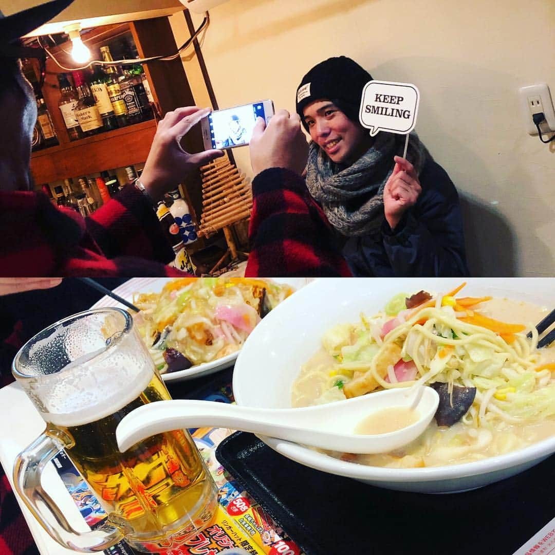 苅羽悠のインスタグラム：「新年早々よく飲みました。 からの野嶋の廉さんと山岡の竜弘とで新年初飯。  本年も何卒宜しくお願い致します。」