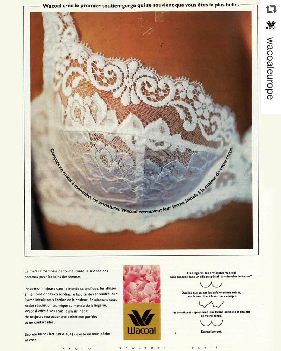 ワコールさんのインスタグラム写真 - (ワコールInstagram)「. ［ワコールヨーロッパ］ #repost @wacoaleurope Our Eglantine bra is a true classic that is loved by women all over the world. Seen here in French magazine, Madame Figaro, in 1994.  #Wacoal #WacoalLingerie #Heritage」1月7日 8時10分 - wacoal.jp