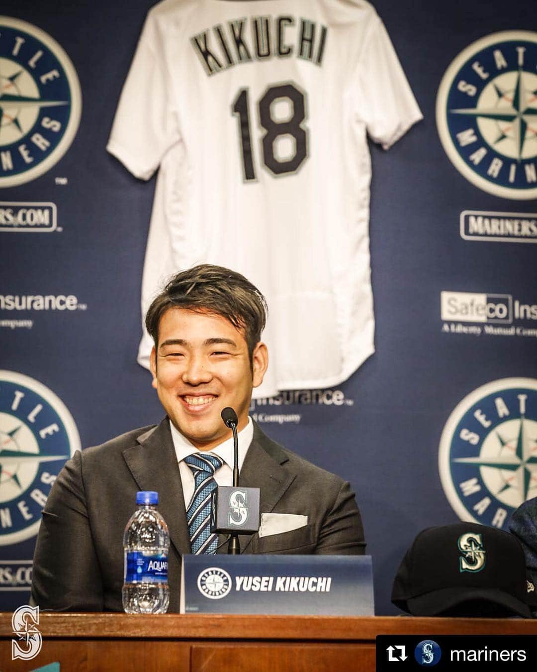 岩隈久志のインスタグラム：「菊池くん、素晴らしいチームを選んだと思います。 僕が長年付けていたマリナーズの18番を後輩が付ける事も感慨深いです。 新たな歴史を開いていってほしいです！ 僕も日本で新たな歴史を開いていきたいと思います。 異国の地での生活は想像以上に大変な事もたくさんあるので、シアトルでの生活の事など、菊池くんが野球に集中する為に僕に出来ることがあればアドバイスできたらと思います(^^) . . Kikuchi-kun, I think you have chosen to join an amazing team! I wore number 18 during my many years on the Mariners and it means so much to me that you’ll be wearing it as well. I hope you accomplish many great things. I’ll also be striving to accomplish my many goals in Japan!」