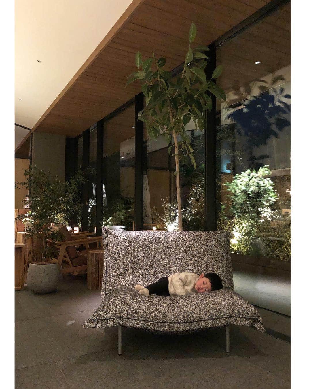 松本恵奈さんのインスタグラム写真 - (松本恵奈Instagram)「寝起きのとおき👦🏻置物みたいで可愛い。笑 河口湖の「ふふ」の植物達も可愛かった♡ #ふふ」1月14日 20時07分 - ena1123