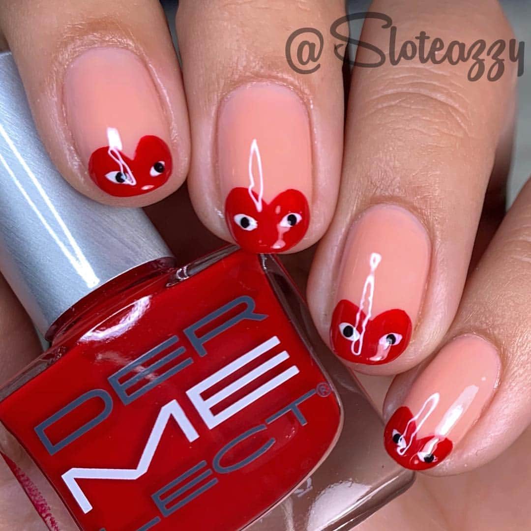 Yasmeenのインスタグラム：「Quick V-Day mani using @dermelect , inspired by @commedesgarcons ❤️ #nailsbysloteazzy」